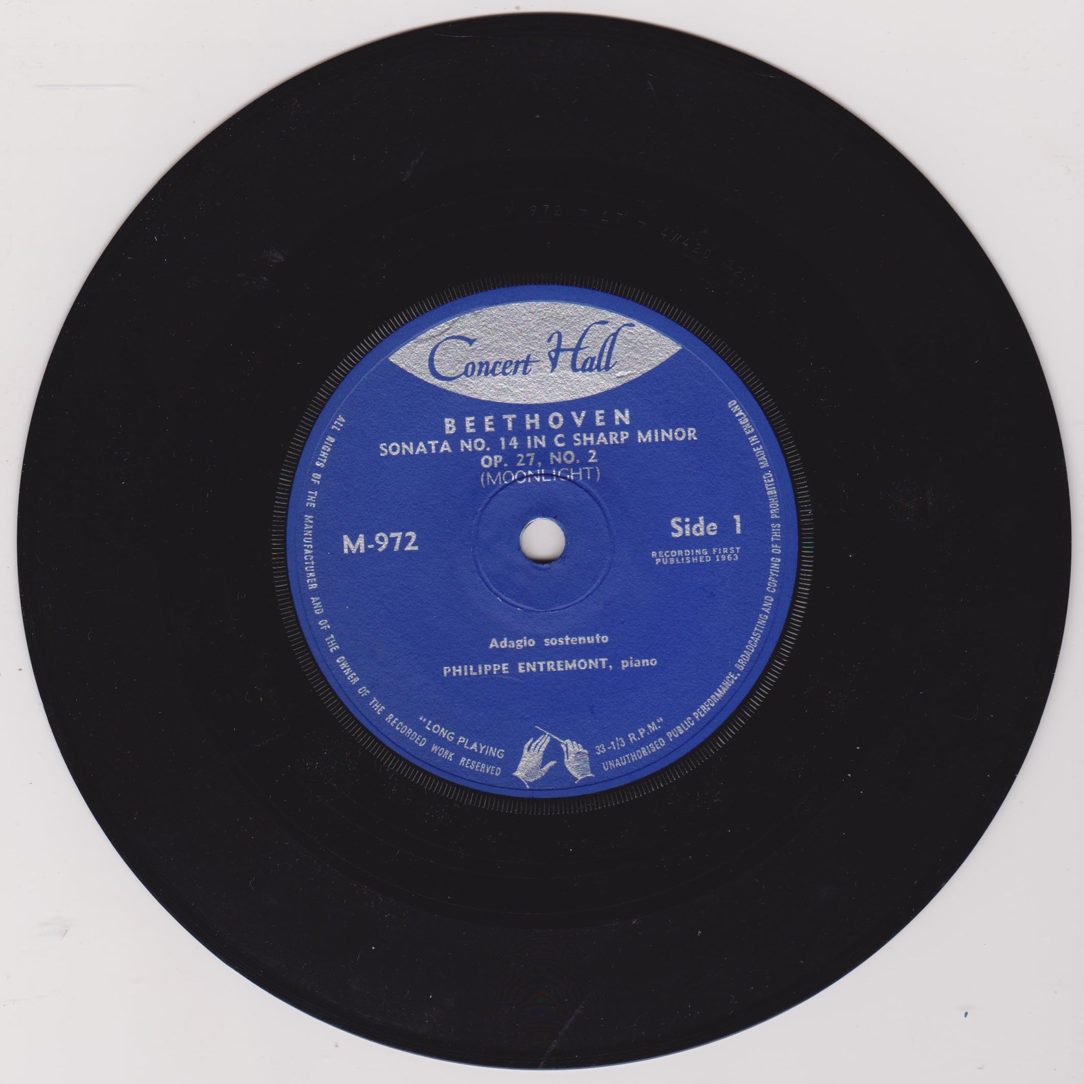 Ludwig van Beethoven ‎– Sonata No. 14 In C Sharp Minor, "Moonlight (Concert Hall 1963) 7" vinyl EP VG/VG