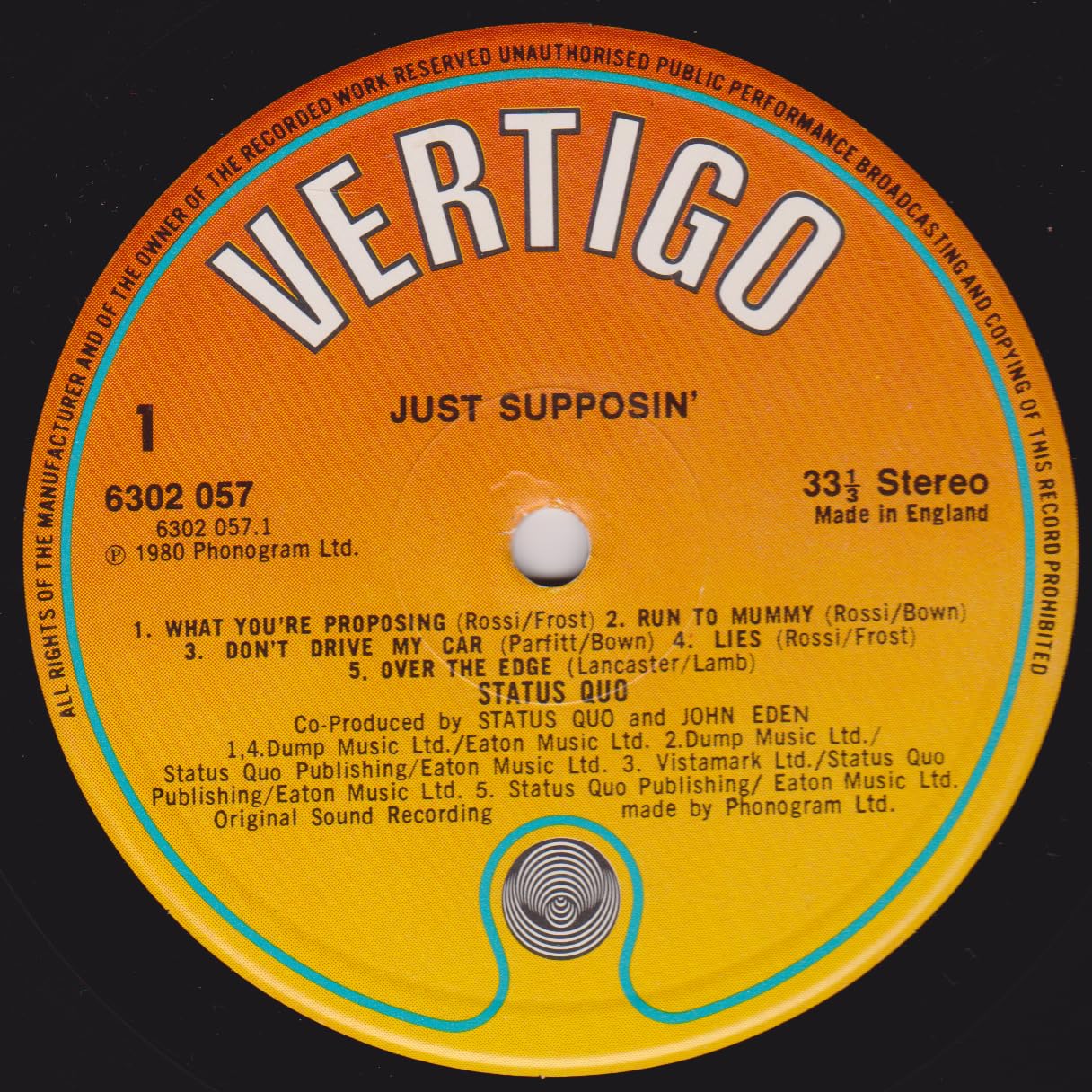 Status Quo ‎– Just Supposin'... (Vertigo 1980) 12" vinyl LP VG/VG
