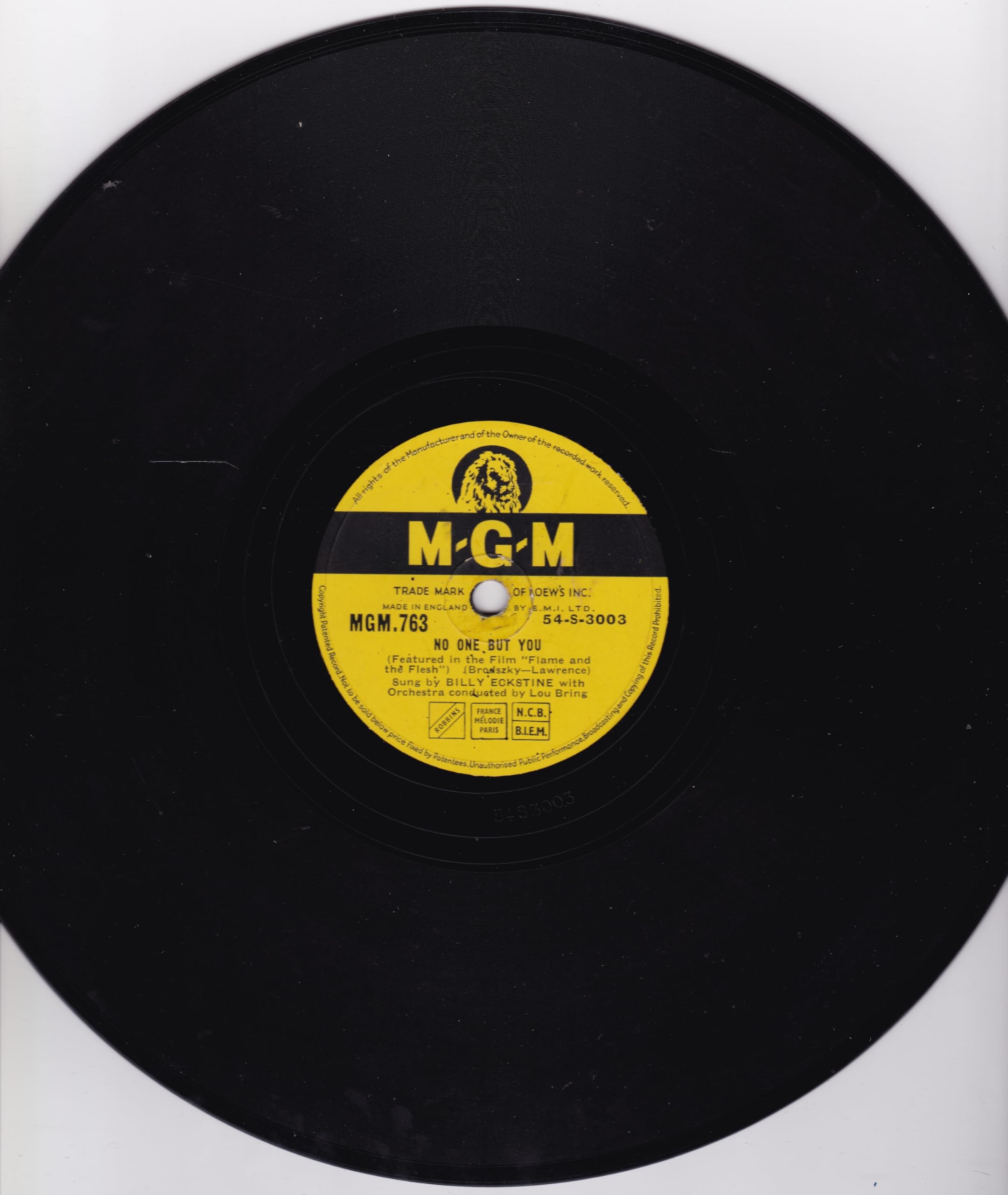 Billy Eckstine ‎– No One But You (MGM 1954) 10" 78RPM shellac single VG/-