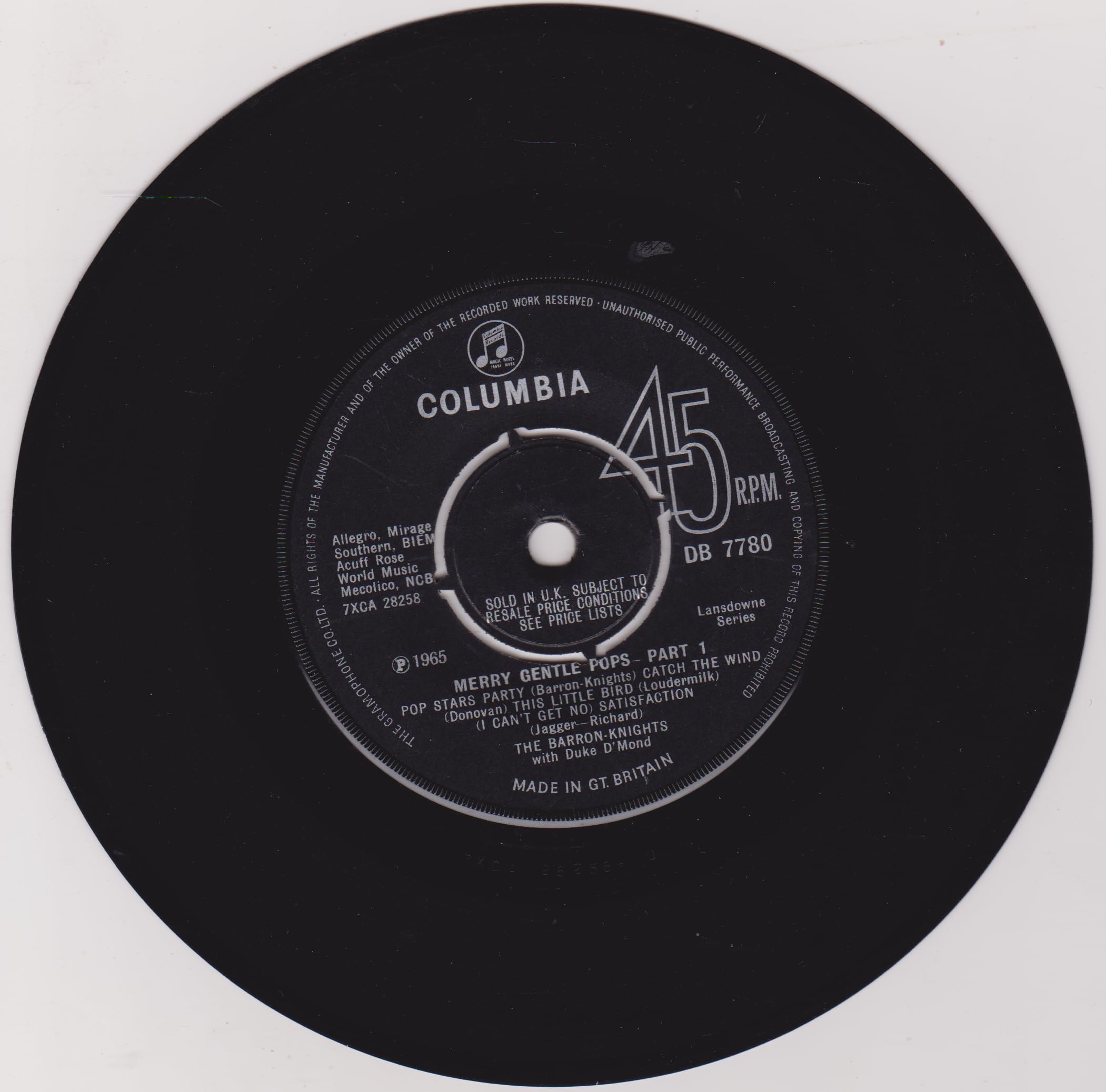 The Barron Knights With Duke D'Mond – Merry Gentle Pops (Colombia 1965) 7" vinyl single VG/-
