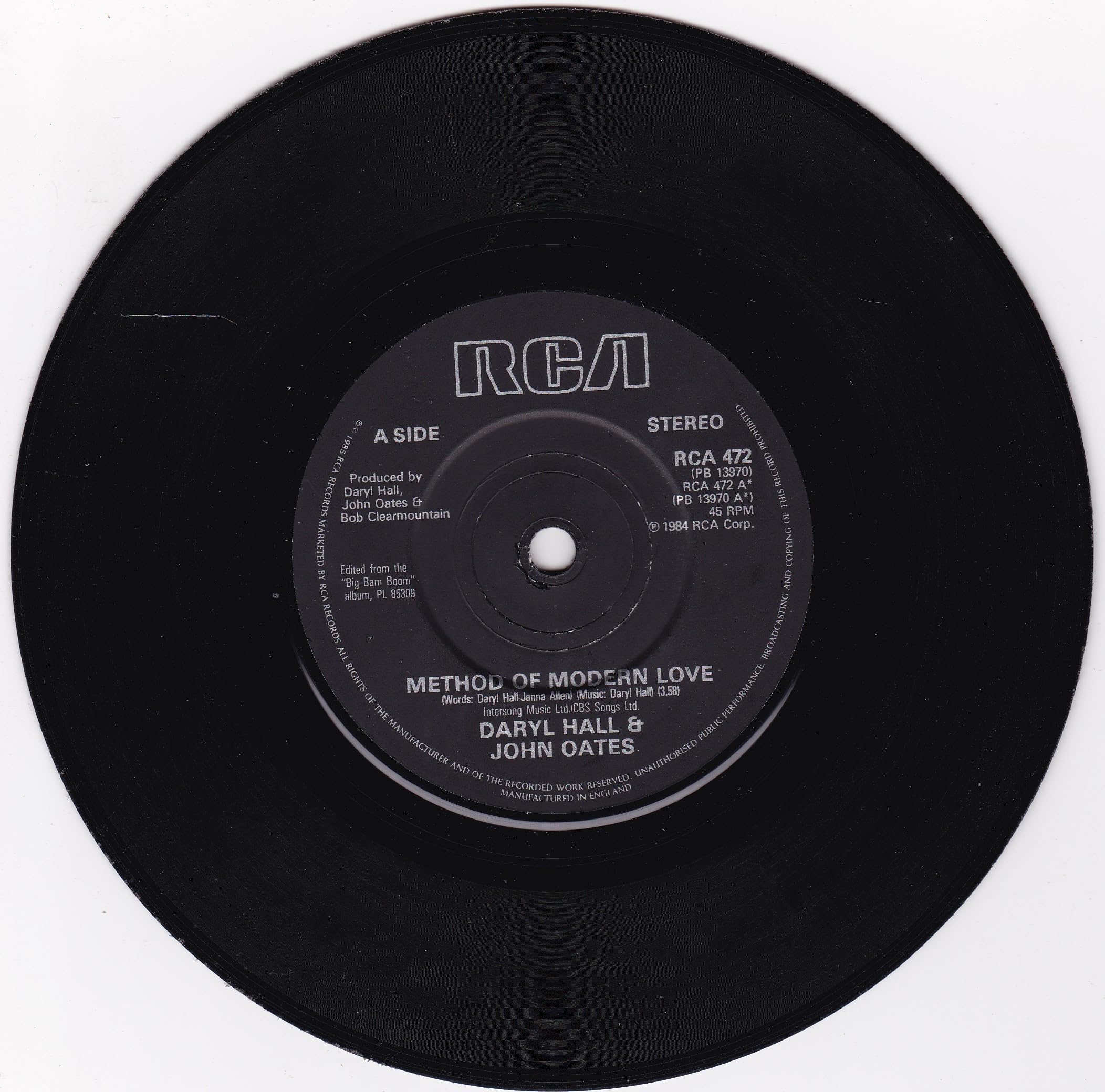 Daryl Hall & John Oates - Method of Modern Love (RCA 1984) 7" vinyl single VG/VG