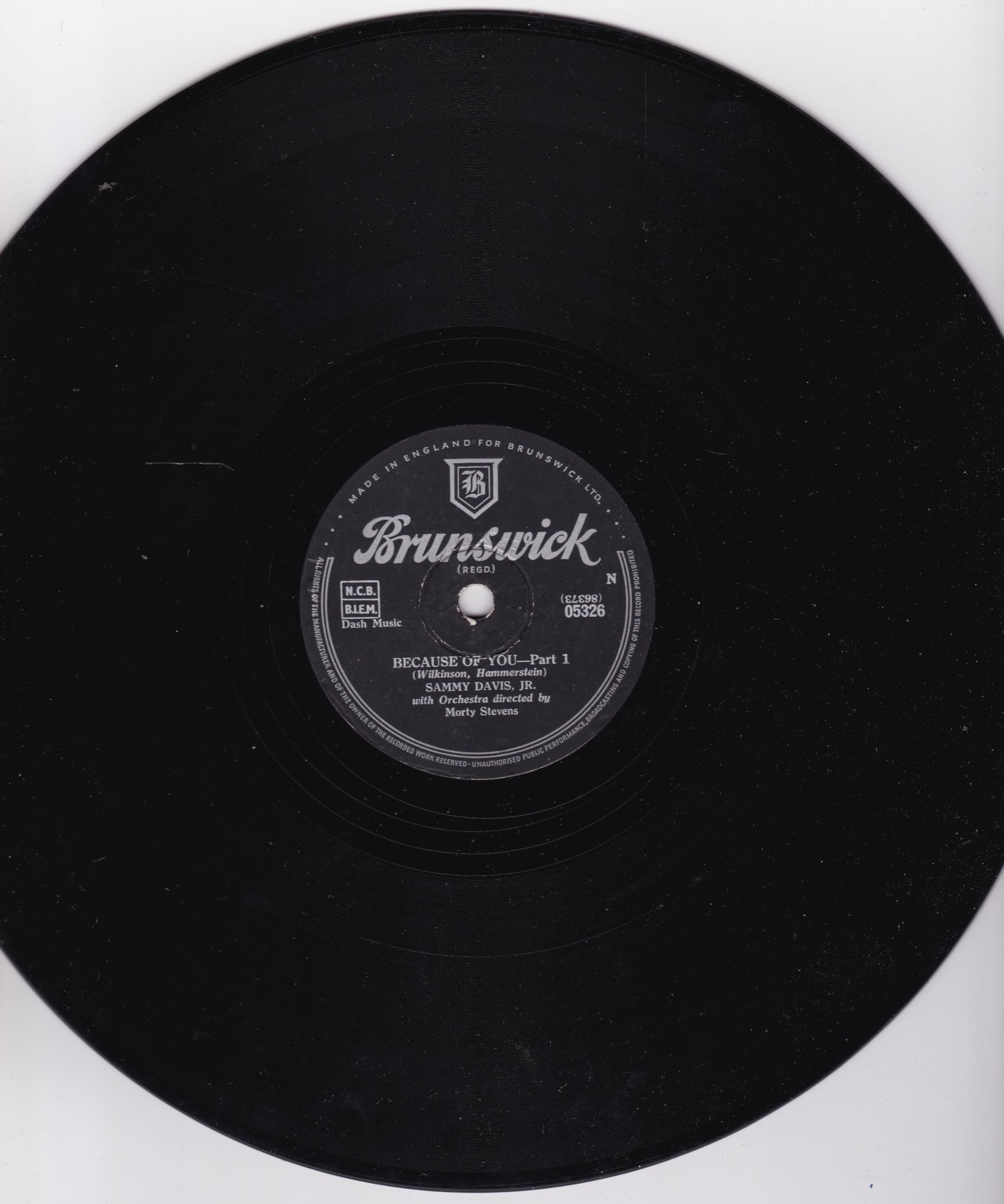 Sammy Davis Jr. ‎– Because Of You (Brunswick) 10" 78RPM shellac single VG/-