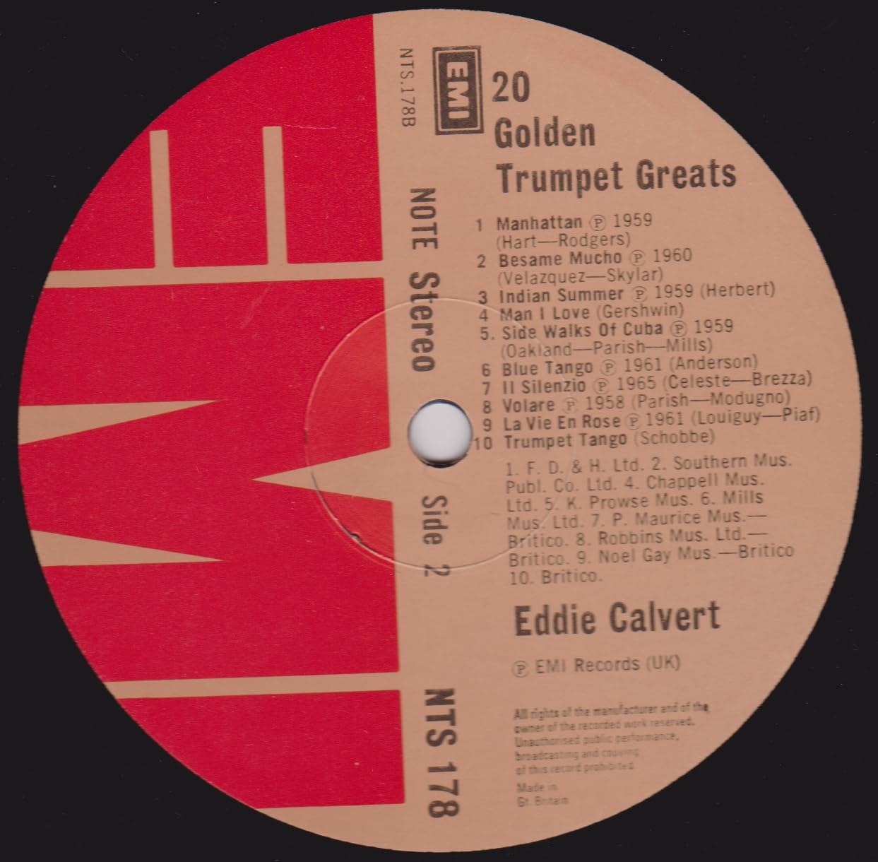 Eddie Calvert - 20 Golden Trumpet Greats (EMI 1979) 12" vinyl LP VG/VG