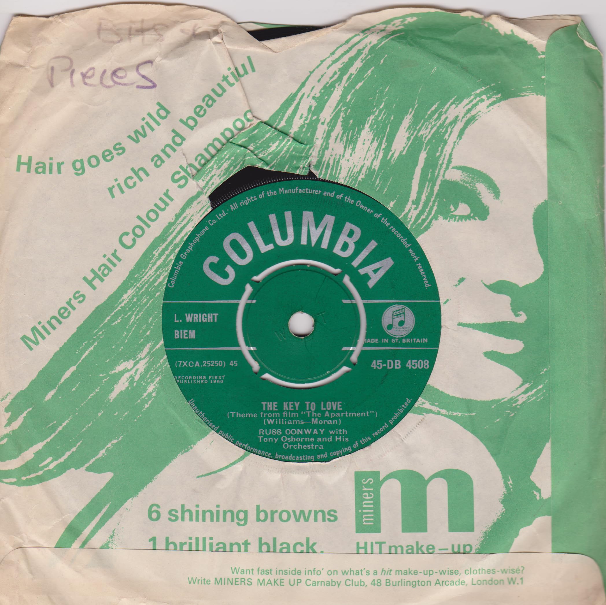 Russ Conway – Passing Breeze (Columbia 1960) 7" vinyl single VG/-