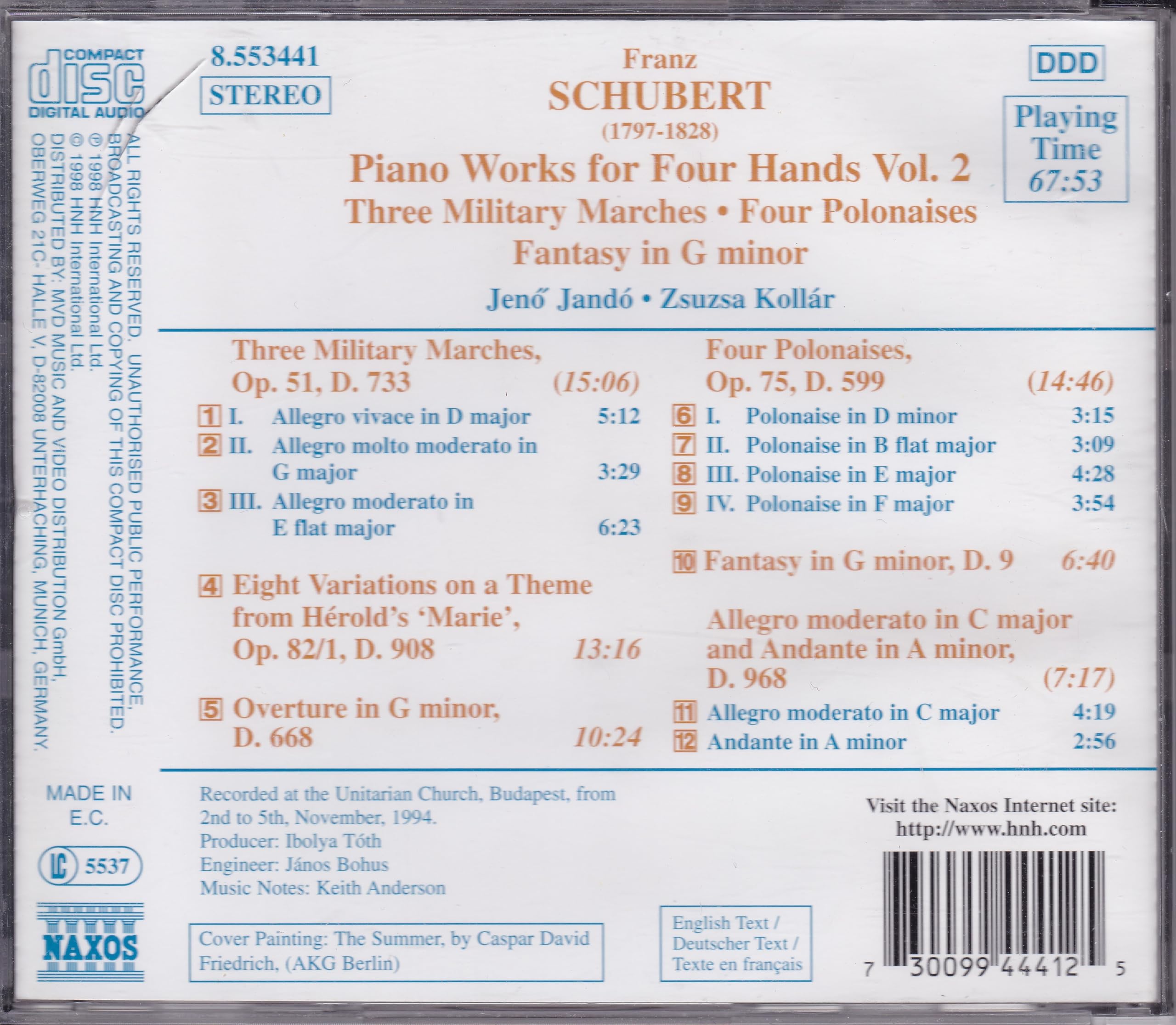 Schubert - Piano Works For Four Hands, Vol. 2 (Three Military Marches - Four Polonaieses - Fantasy In G Minor) (1998) CD album