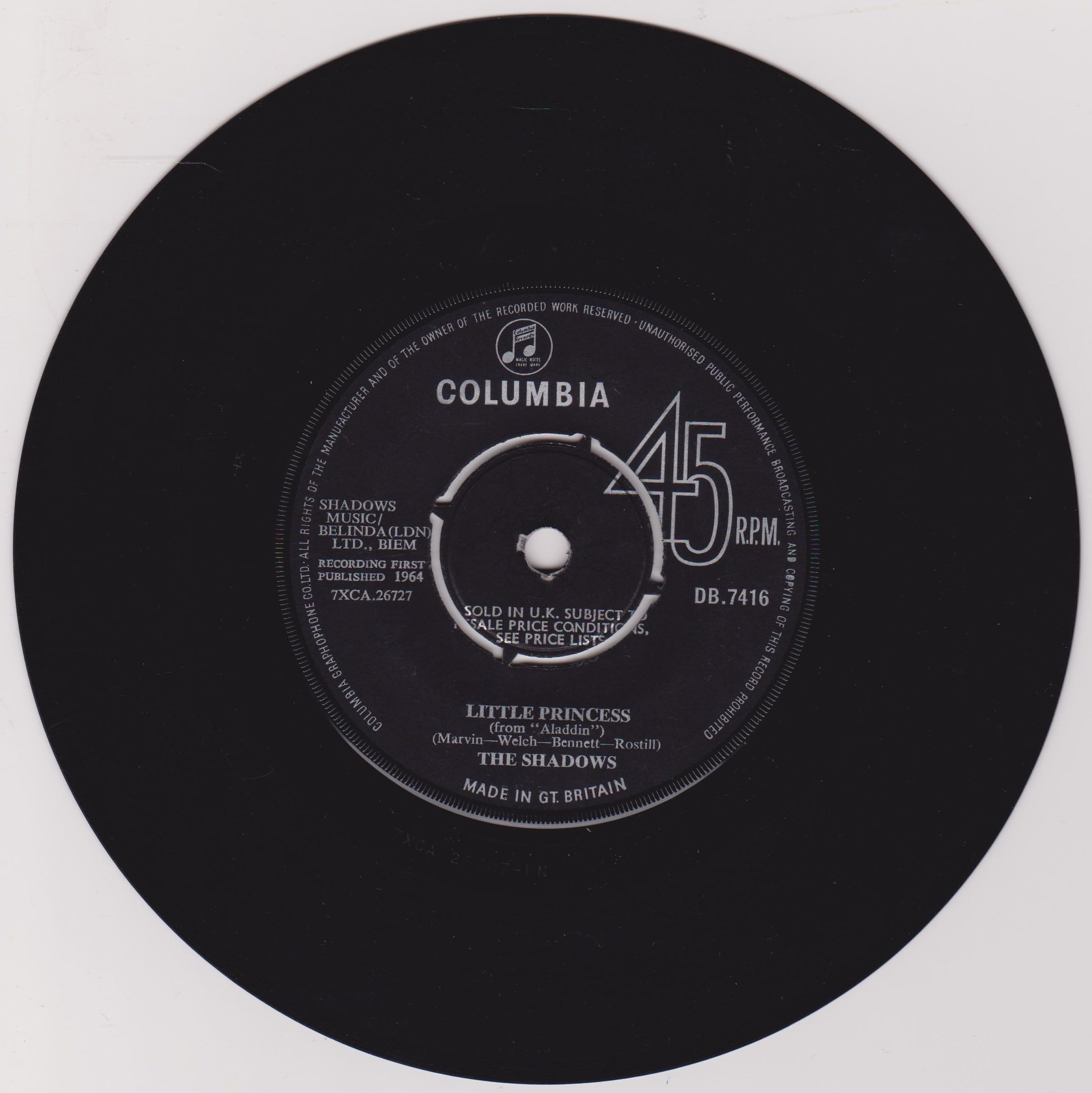 The Shadows ‎– Genie With The Light Brown Lamp (Columbia 1964) 7" vinyl single VG/-