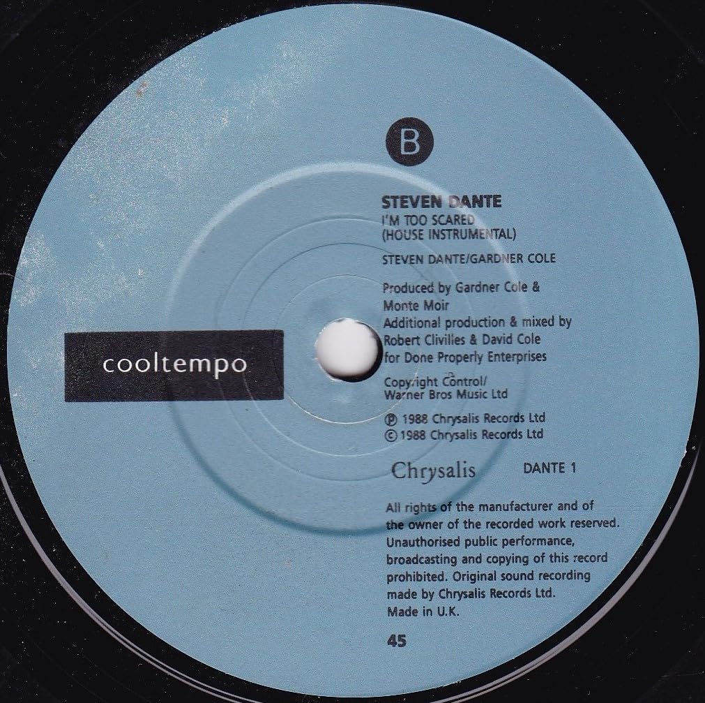 Steven Dante – I'm Too Scared (Cooltempo 1988) 7" vinyl single VG/-