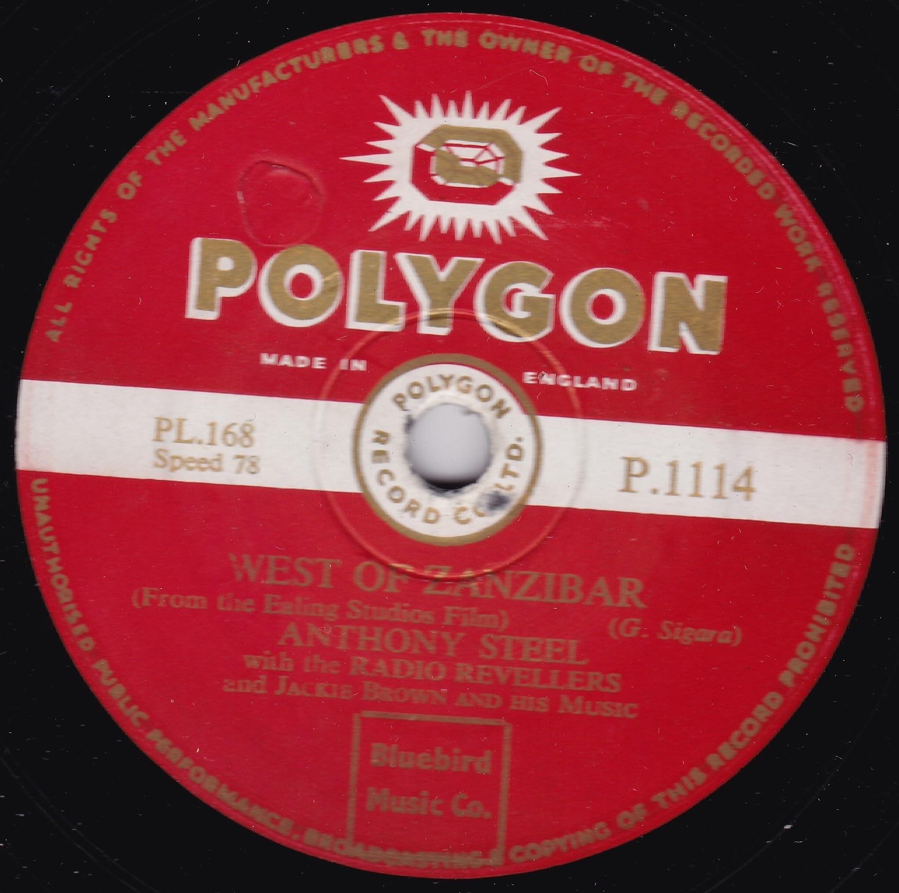 Anthony Steel and the Radio Revellers - West of Zanzibar (Polygon 1954) 10" 78RPM shellac single VG/-