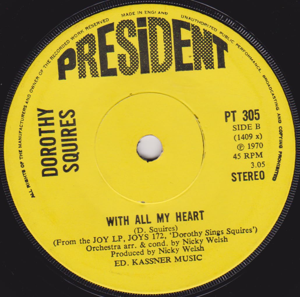 Dorothy Squires – My Way (President 1970) 7" vinyl single VG/-