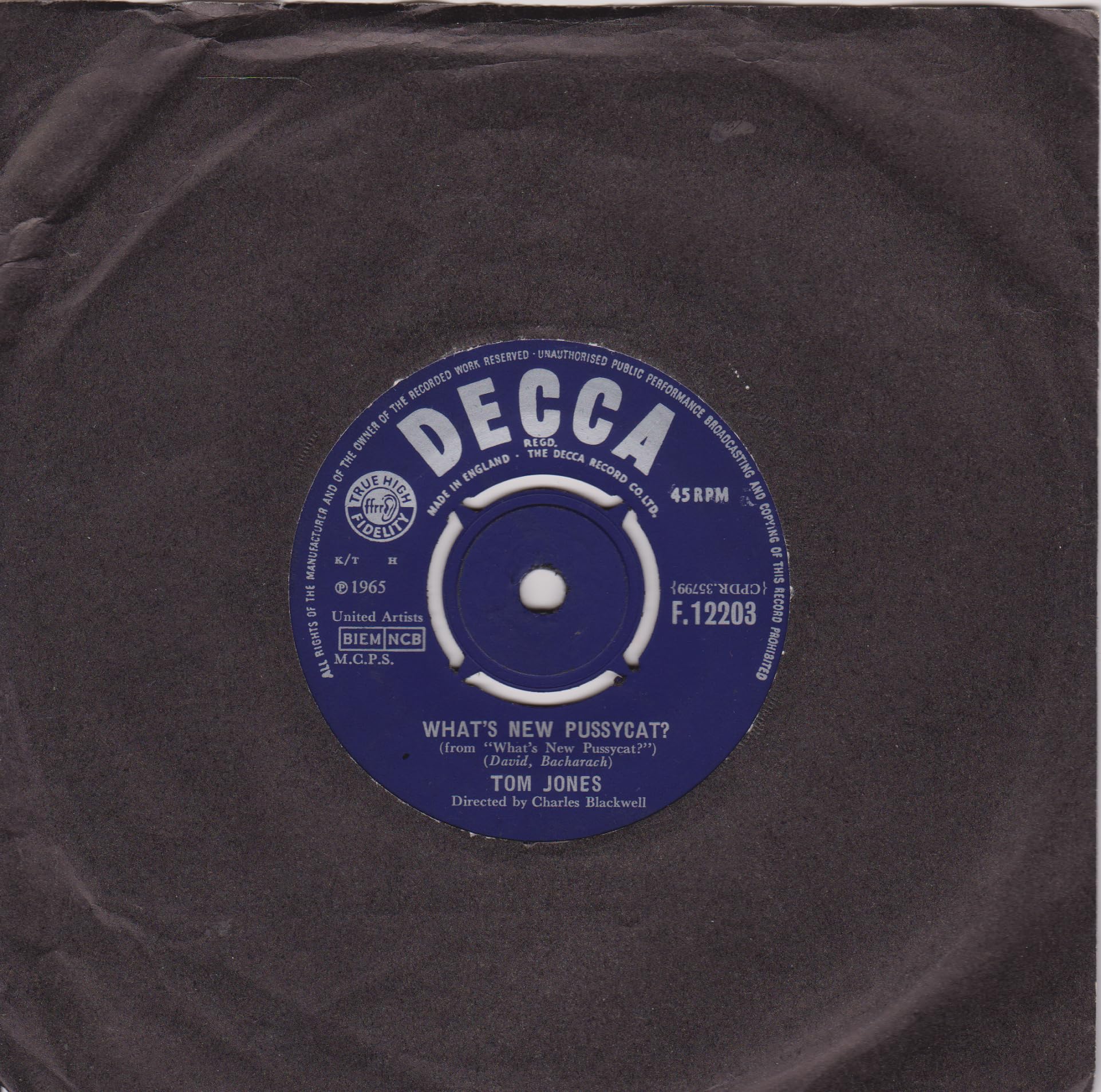 Tom Jones - What's New Pussycat? (Decca 1965) 7" vinyl single VG/-