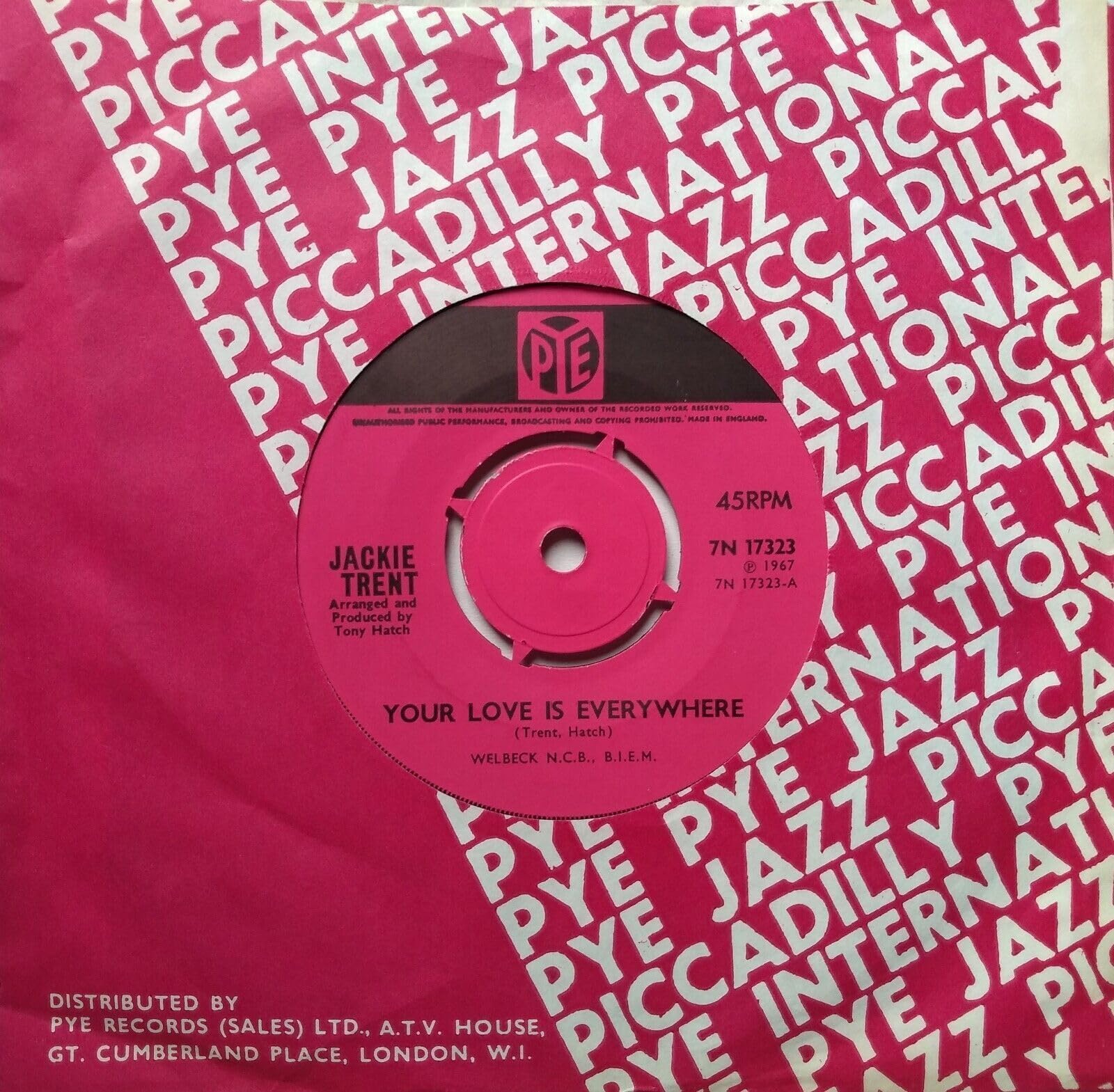 Jackie Trent – It's Not Easy Loving You (Pye 1965) 7" vinyl single VG/-