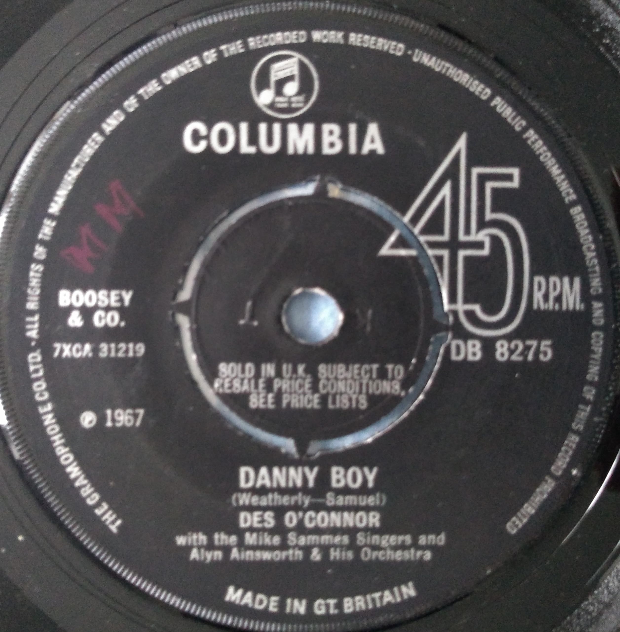 Des O'Connor - Careless Hands (Columbia 1967) 7" vinyl single VG/-