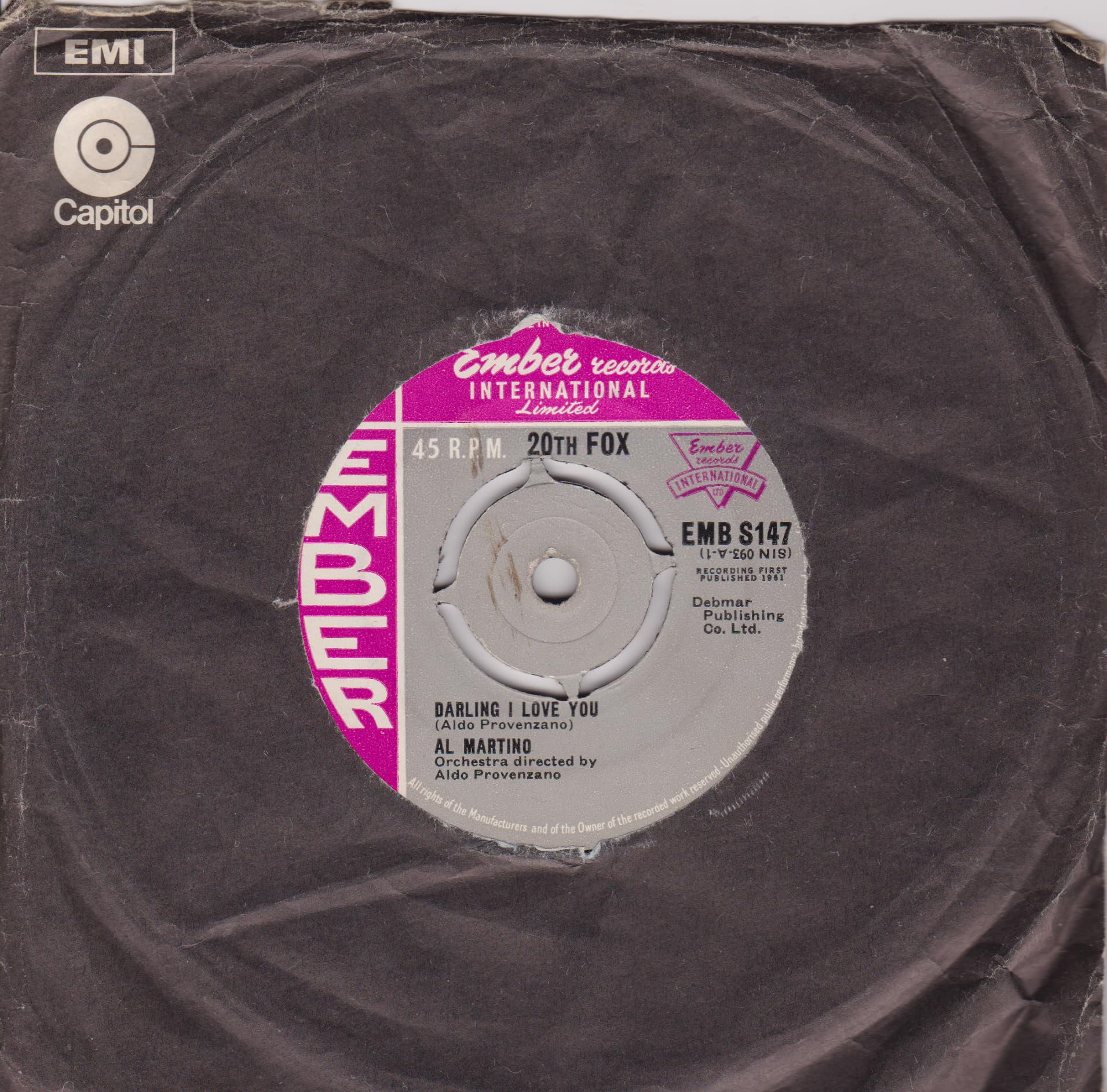 Al Martino – Darling I Love You (Ember 1961) 7" vinyl single VG/-