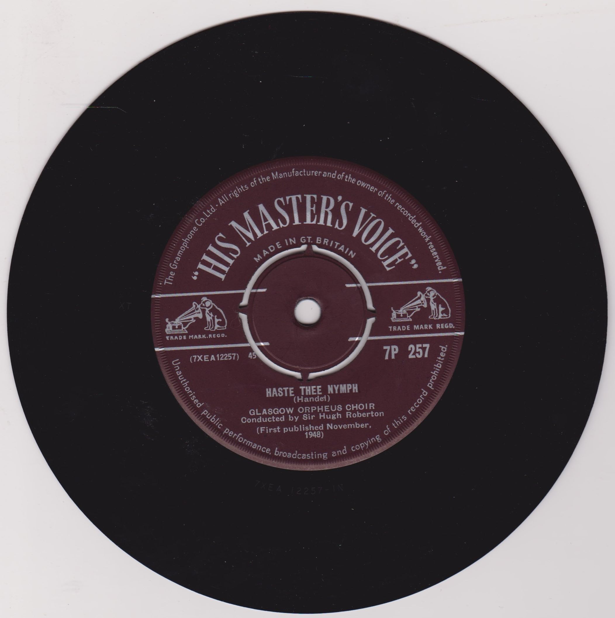 The Glasgow Orpheus Choir, Sir Hugh Roberton ‎– Jesu Joy Of Man's Desiring (HMV) 7" single VG/VG