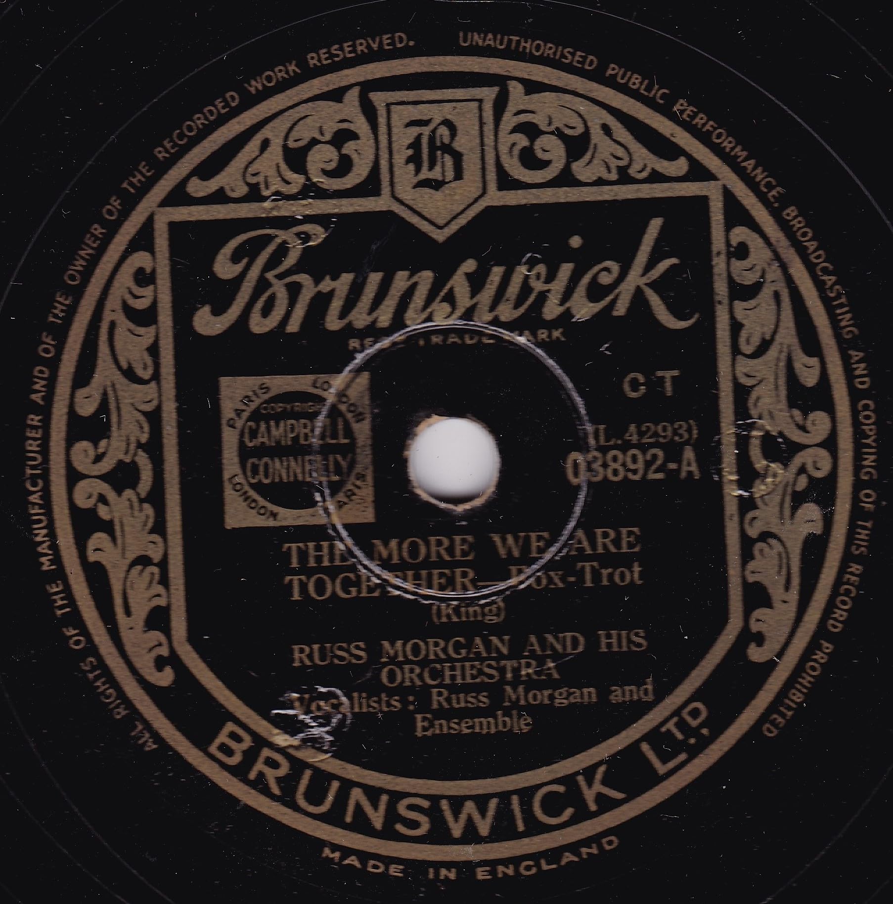 Russ Morgan And His Orchestra – The More We Are Together (Brunswick 1948) 10" 78RPM shellac single VG/-