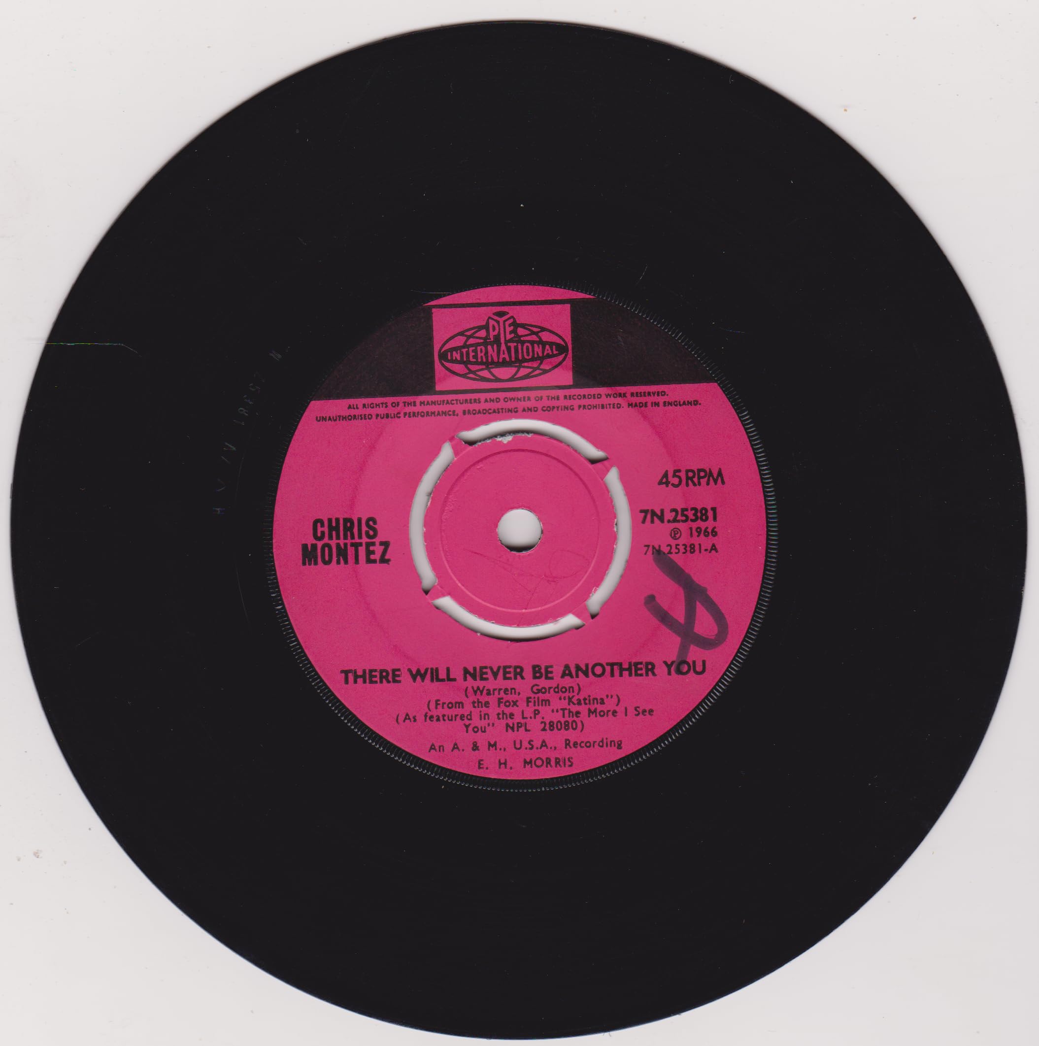 Chris Montez – There Will Never Be Another You (Pye 1966) 7" vinyl single VG/-