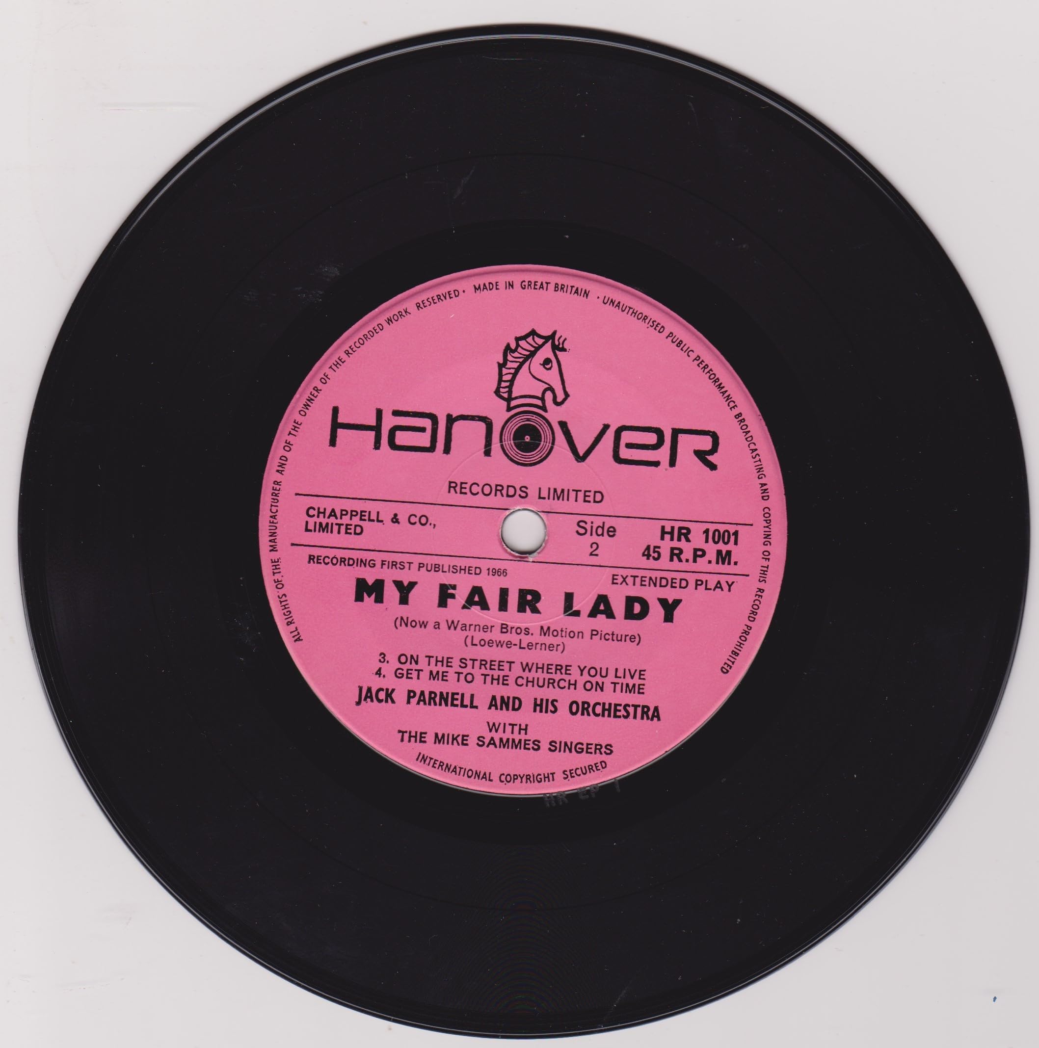 Jack Parnell & His Orchestra With The Mike Sammes Singers ‎– Songs And Music From My Fair Lady (Hanover 1966) 7" vinyl EP VG/VG