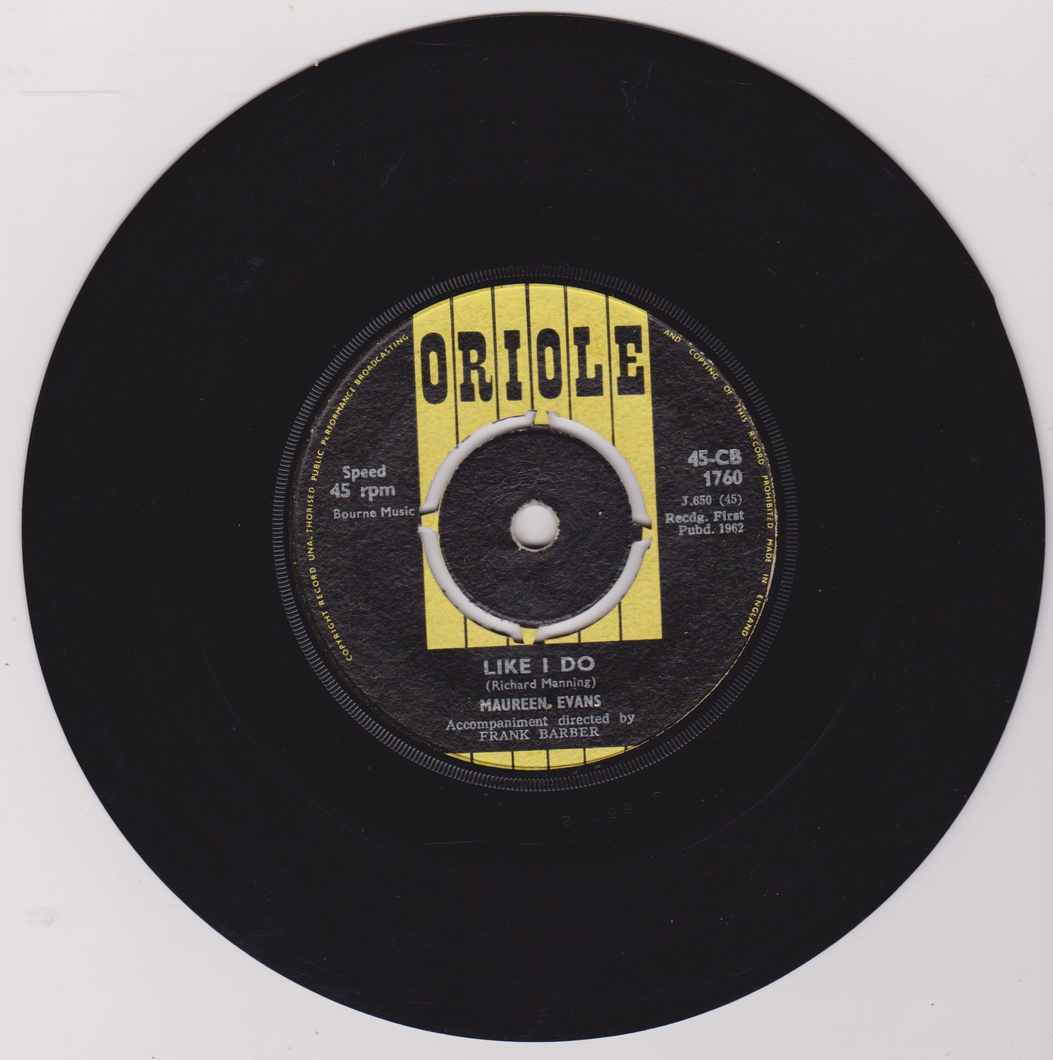 Maureen Evans ‎– Like I Do (Oriole 1962) 7" vinyl single VG/-