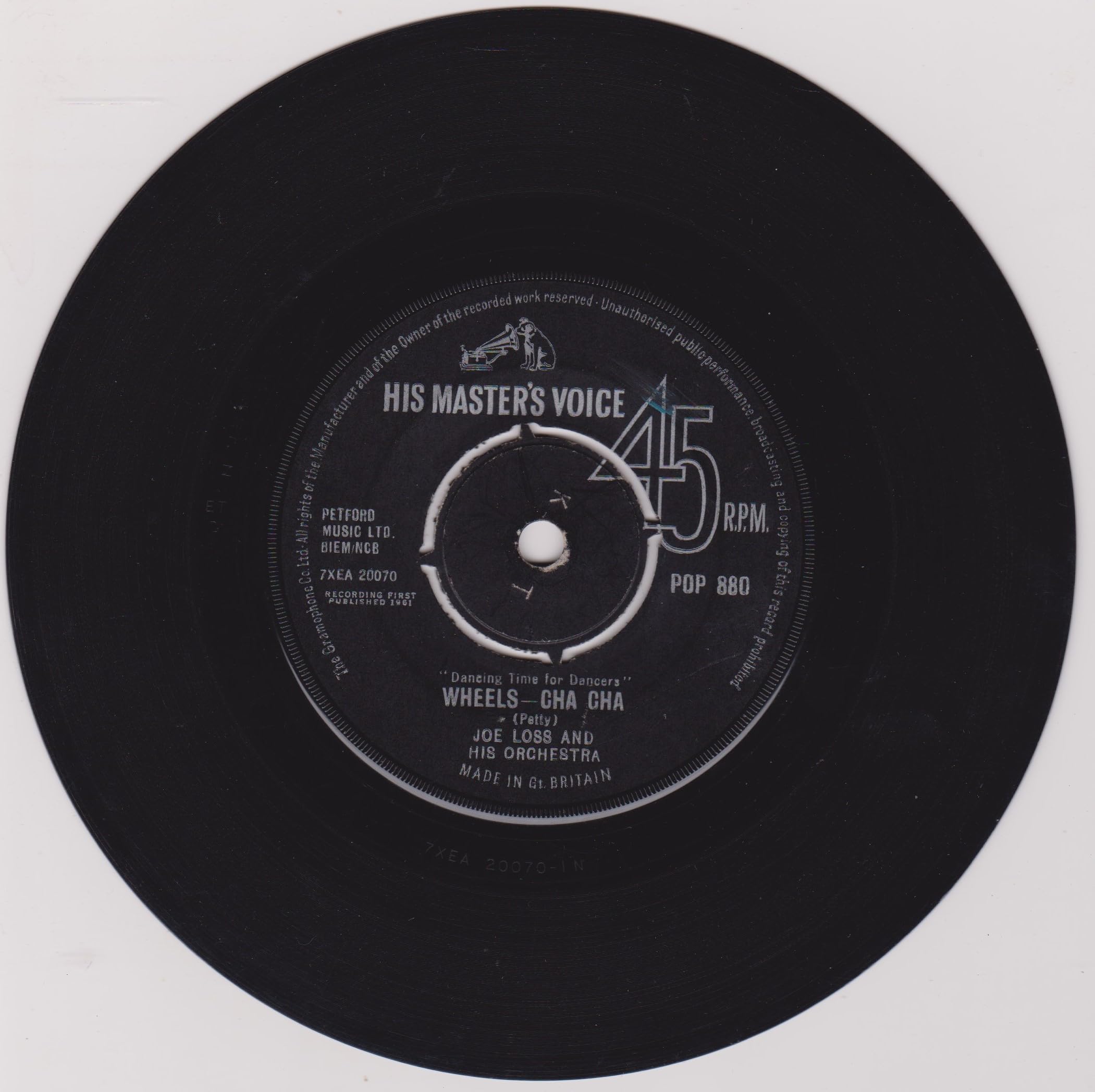 Joe Loss & His Orchestra ‎– Wheels - Cha Cha (HMV) 7" vinyl single VG/-