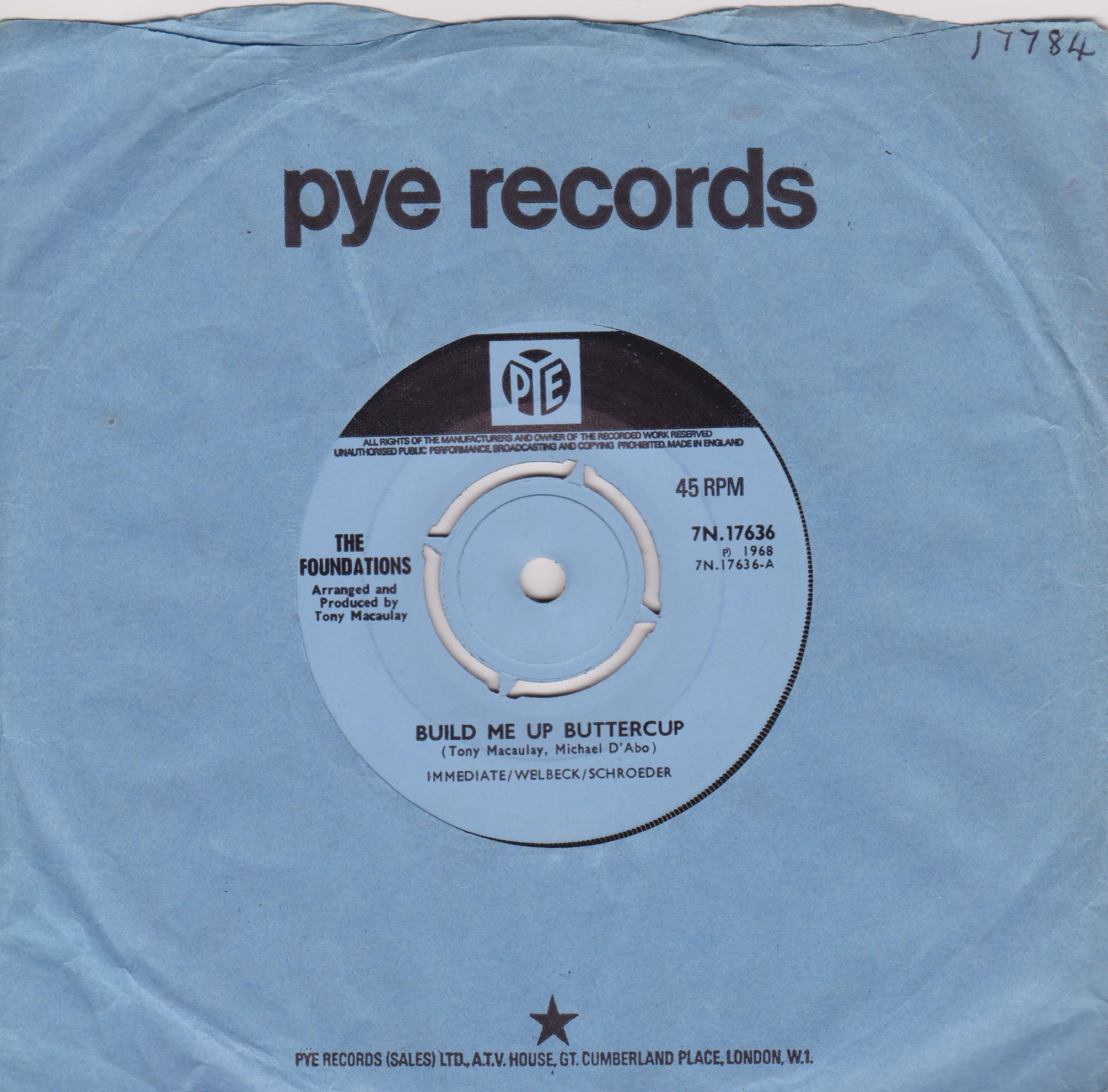 The Foundations – Build Me Up Buttercup (Pye 1968) 7" vinyl single VG/VG