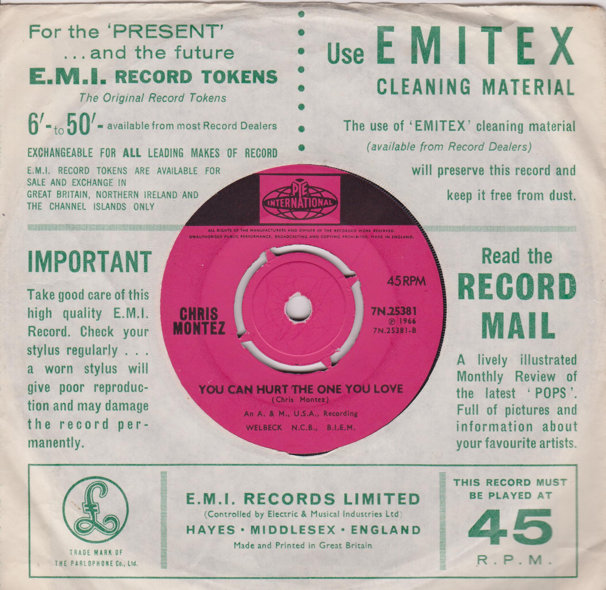 Chris Montez – There Will Never Be Another You (Pye 1966) 7" vinyl single VG/-