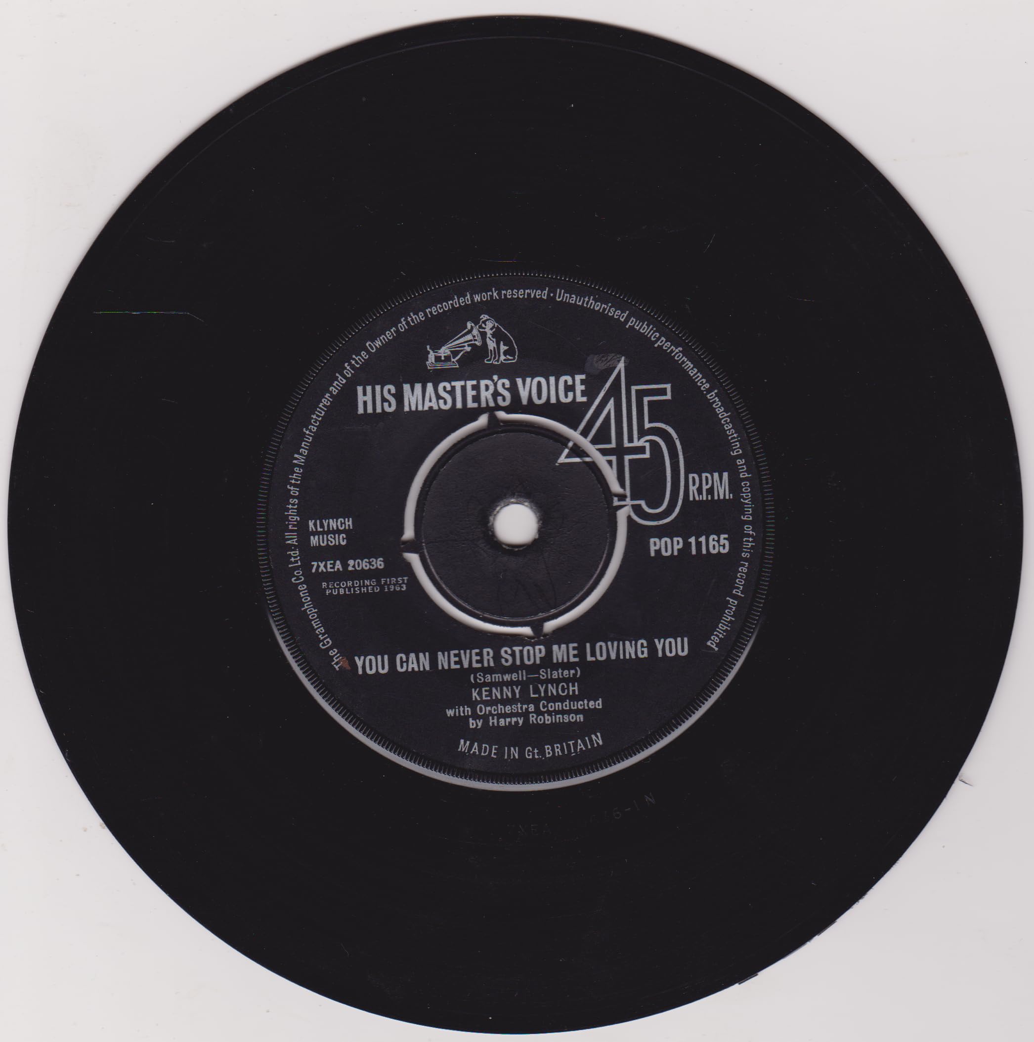 Kenny Lynch ‎– You Can Never Stop Me Loving You (HMV 1963) 7" vinyl single VG/-