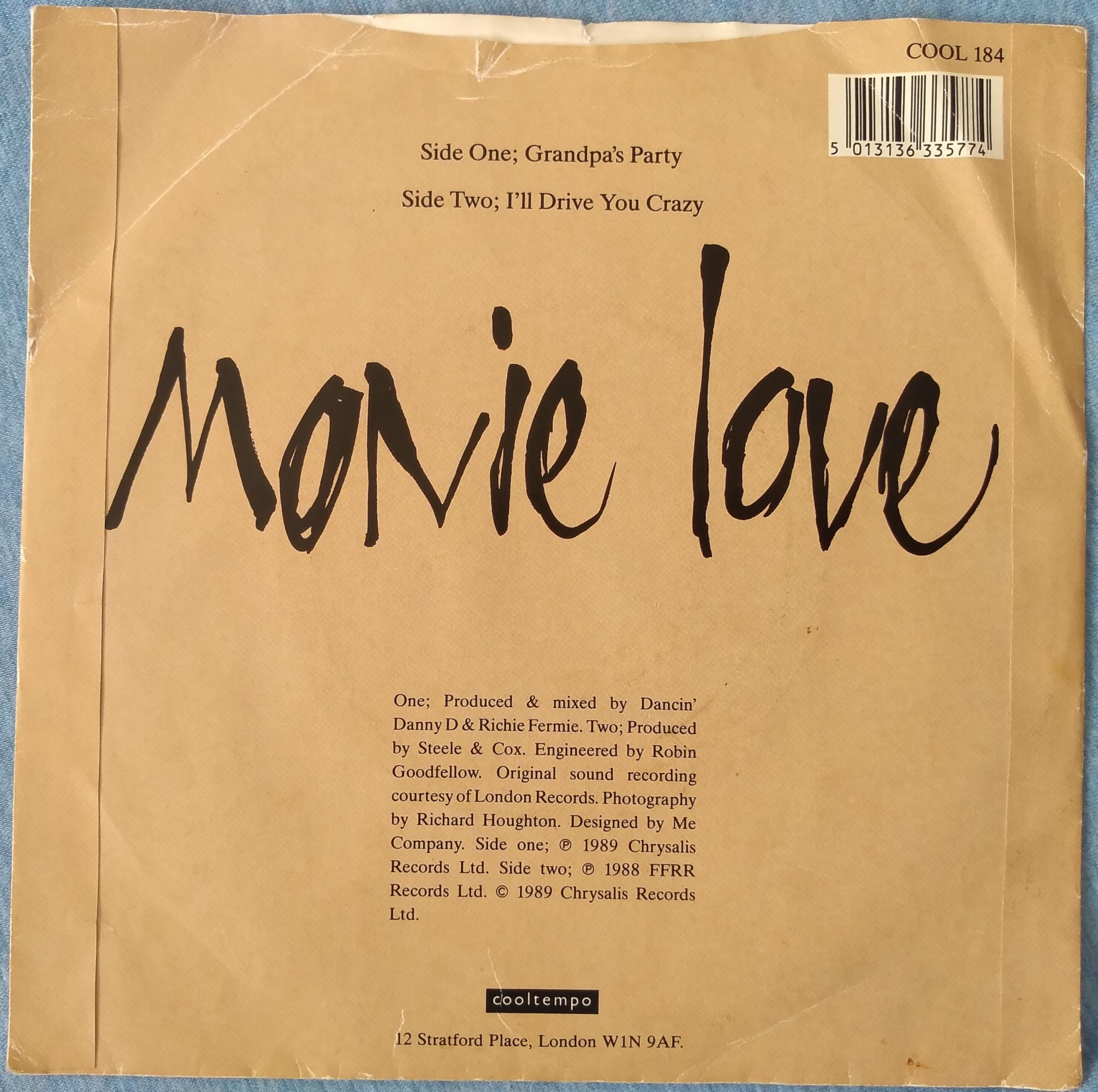 Movie Love - Grandpa's Party (Cooltempo 1989) 7" vinyl single VG/VG