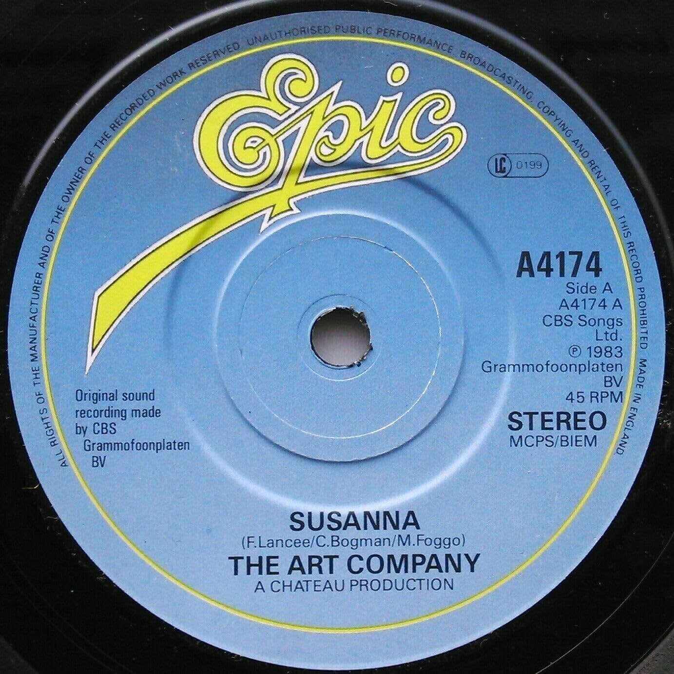 The Art Company - Susanna (Epic 1984) 7" vinyl single VG/-