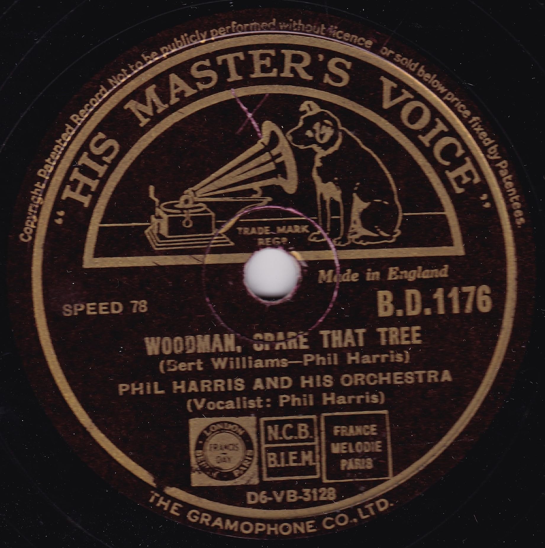 Phil Harris And His Orchestra ‎– The Dark Town Poker Club (HMV) 10" 78RPM shellac single VG/-