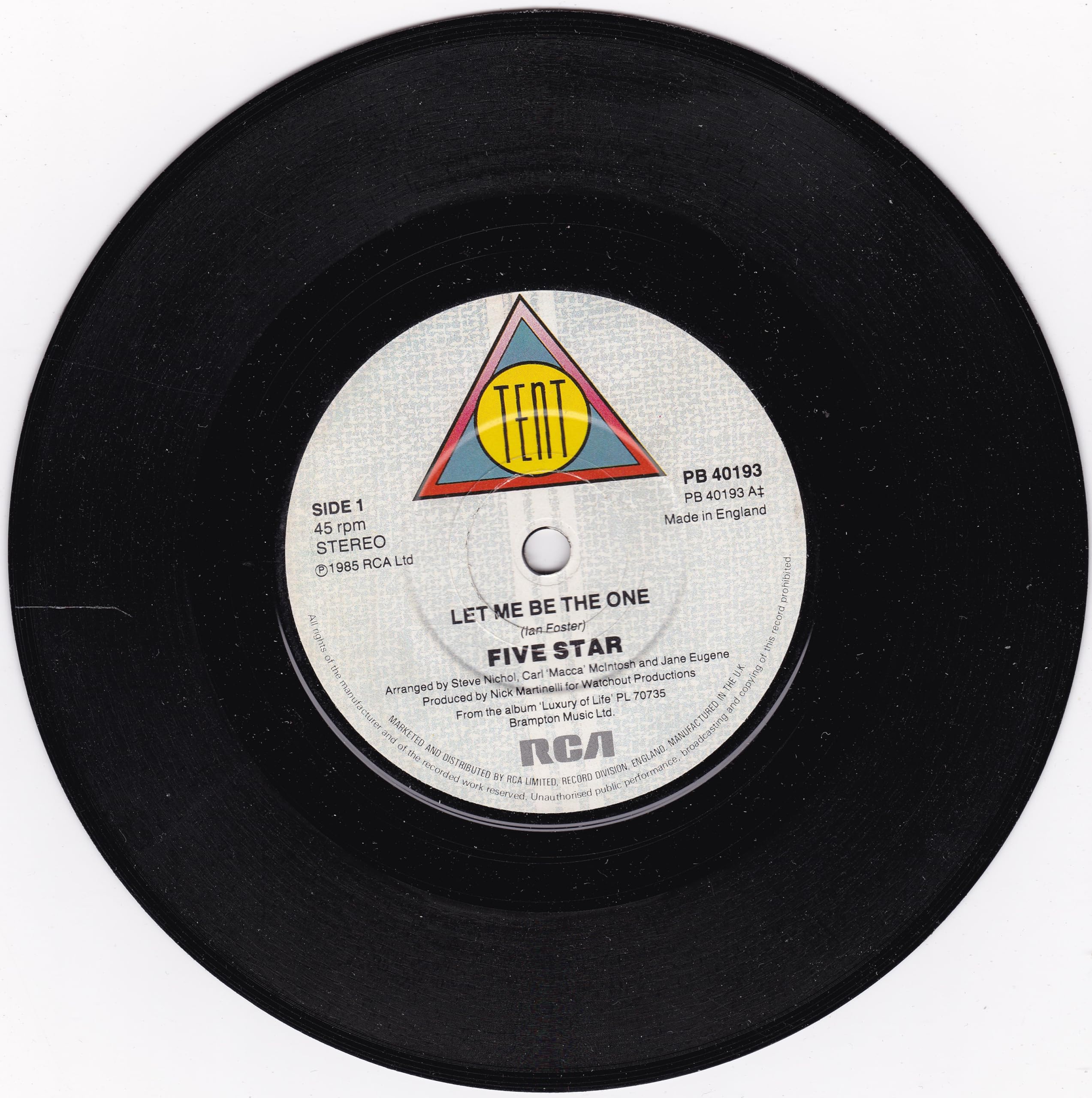 Five Star - Let Me Be The One (Tent 1985) 7" vinyl single VG/-