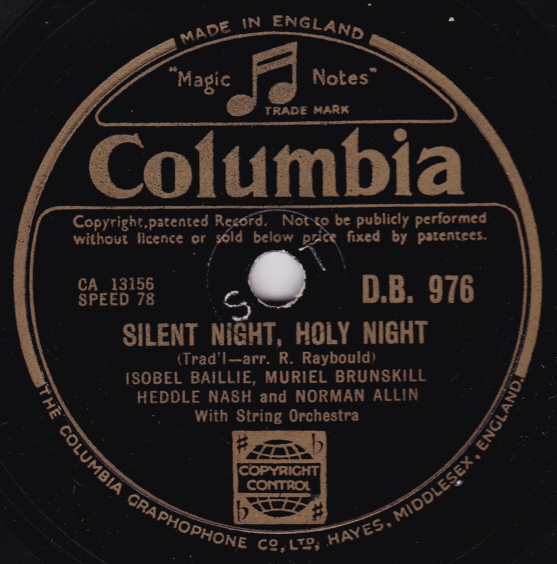 Isobel Baillie, Muriel Brunskill, Heddle Nash And Norman Allin ‎– Sleep My Saviour, Sleep (Columbia) 10" 78RPM shellac single VG/-