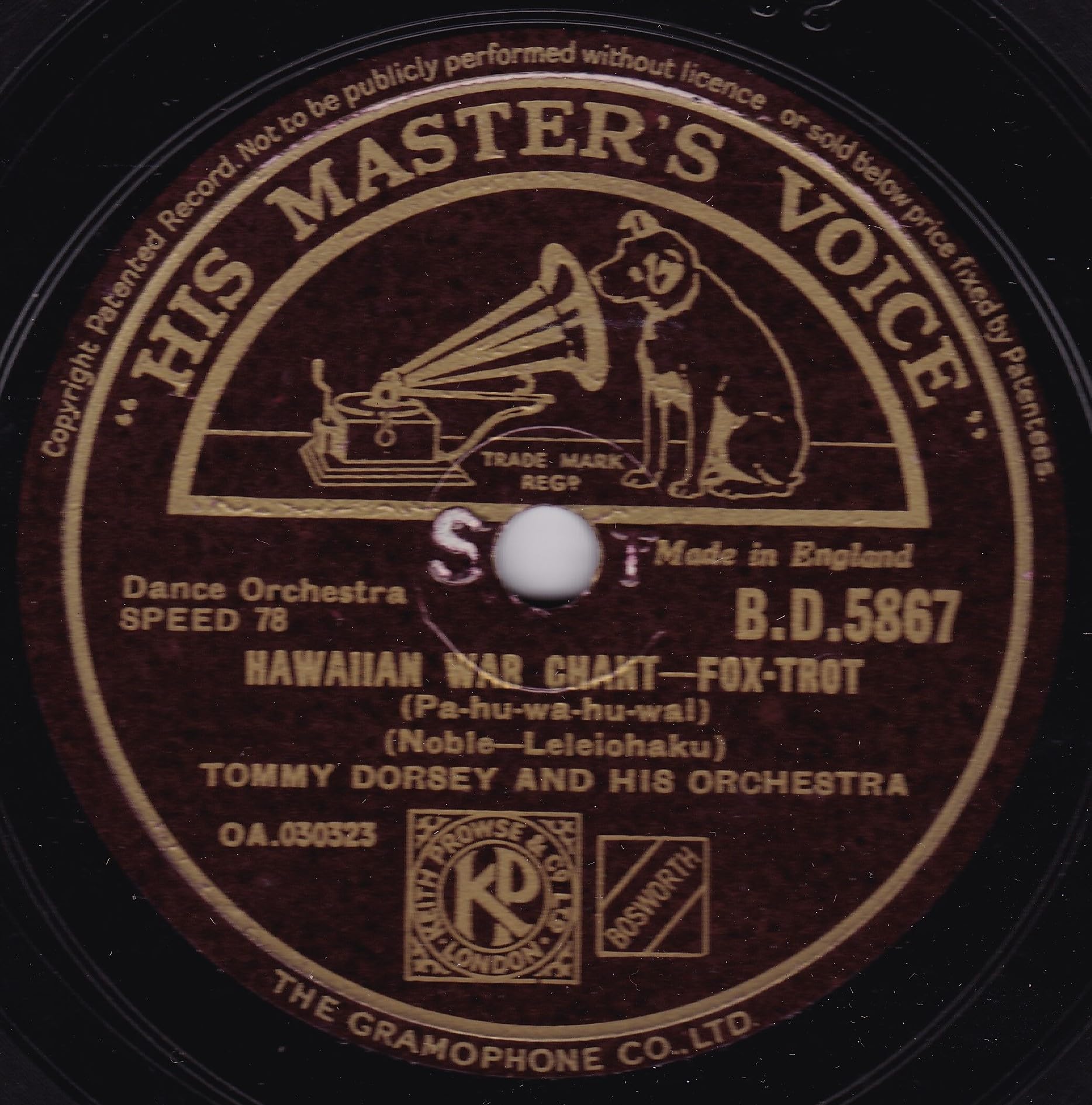 Tommy Dorsey and His Orchestra - Symphony in Riffs (Fox-Trot) (HMV 1944) 10" 78 RPM shellac single VG/-