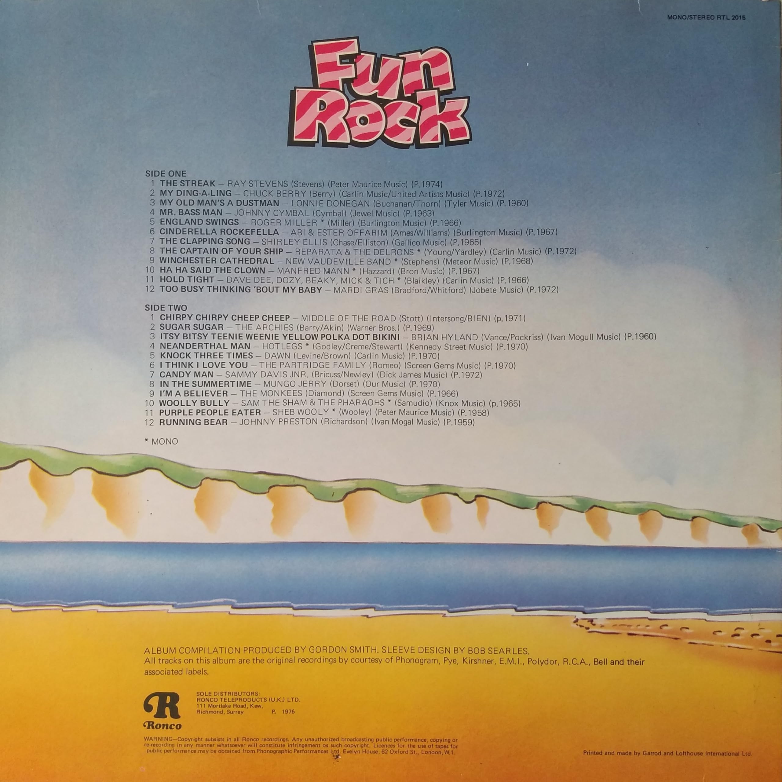 Various – Fun Rock - 24 Cheery Chartbusters (Ronco 1976) 12" vinyl LP VG/VG