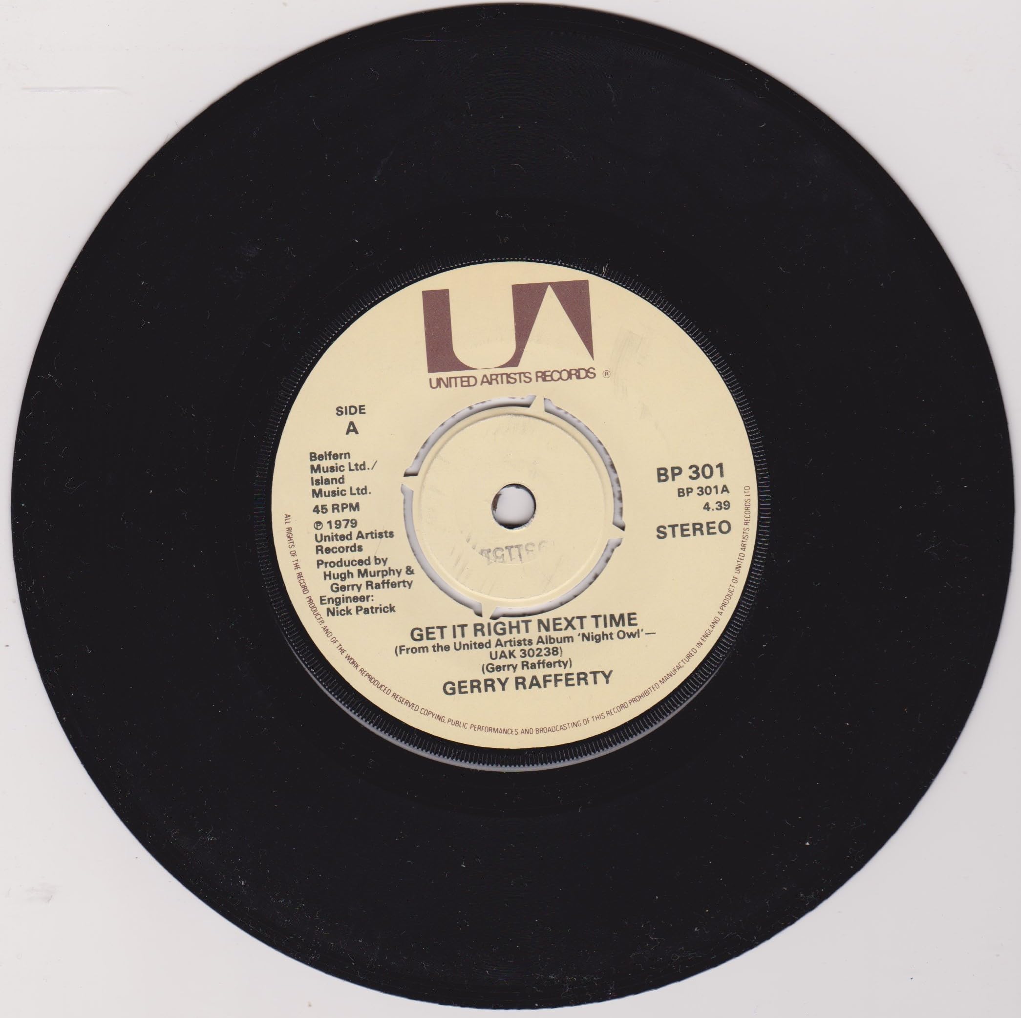Gerry Rafferty – Get It Right Next Time (UA 1979) 7" vinyl single VG/-