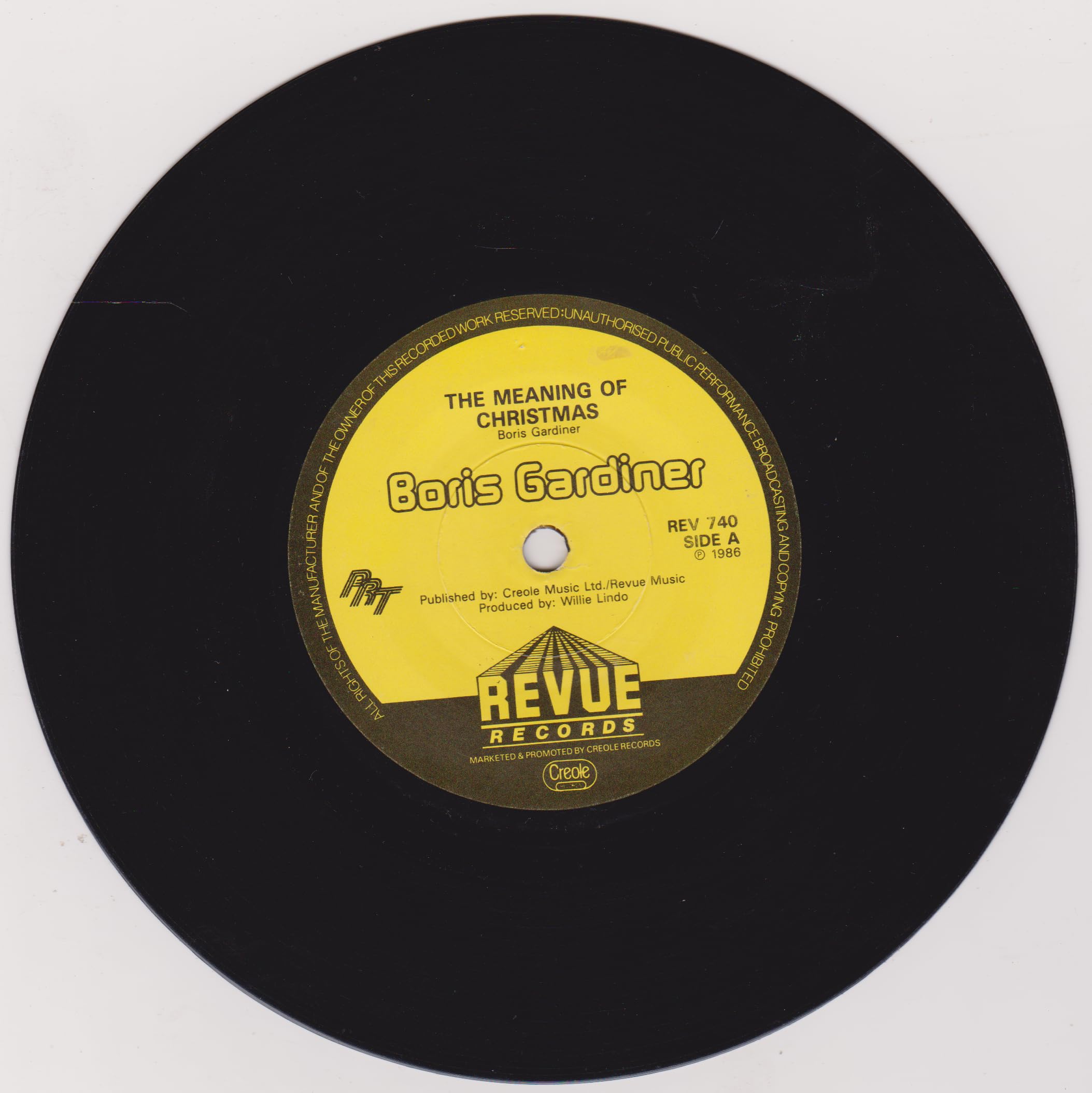 Boris Gardiner – The Meaning Of Christmas (Revue 1986) 7" vinyl P/S single VG/