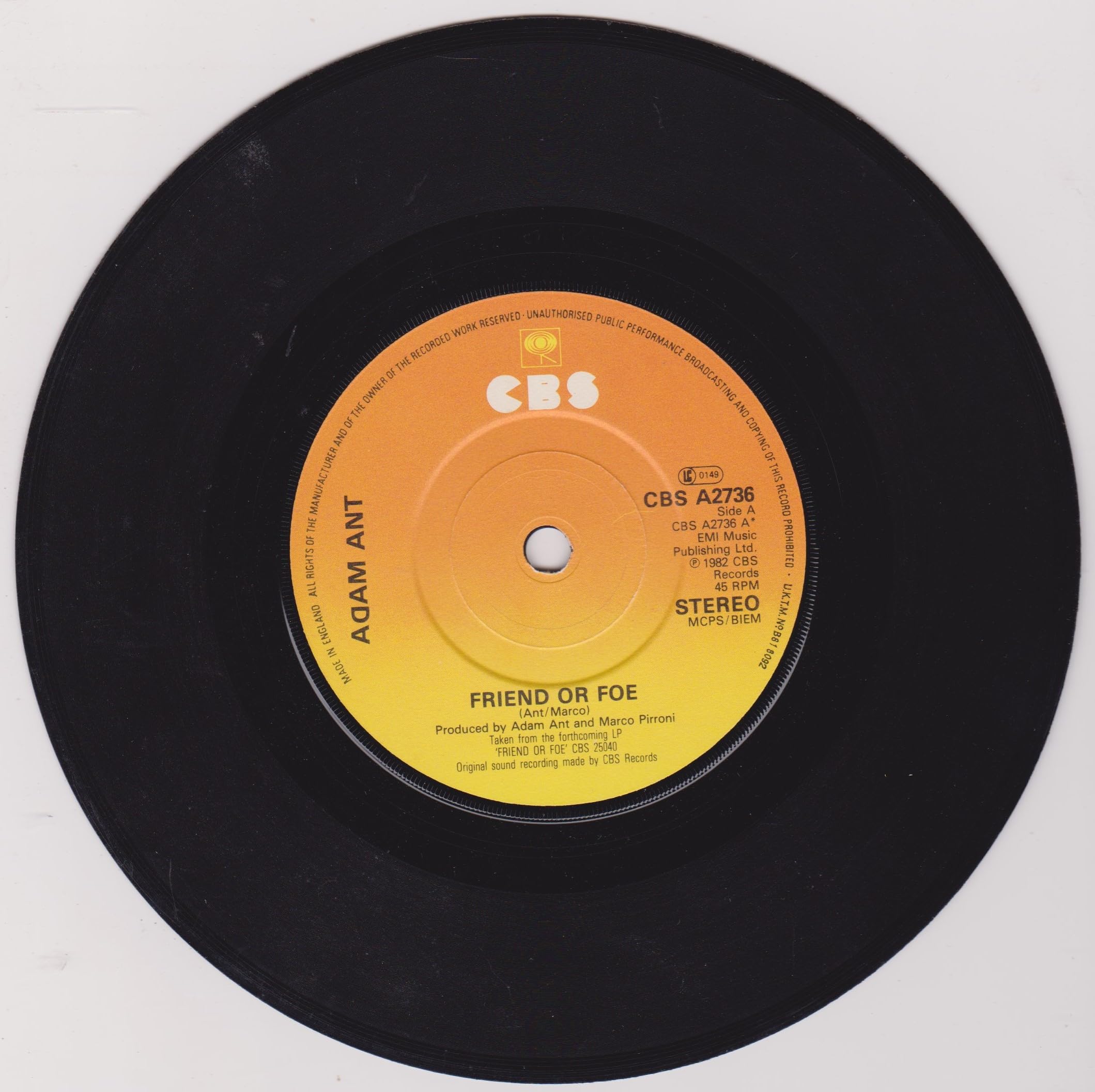 Adam Ant - Friend or Foe (CBS 1982) 7" vinyl P/S single VG/VG
