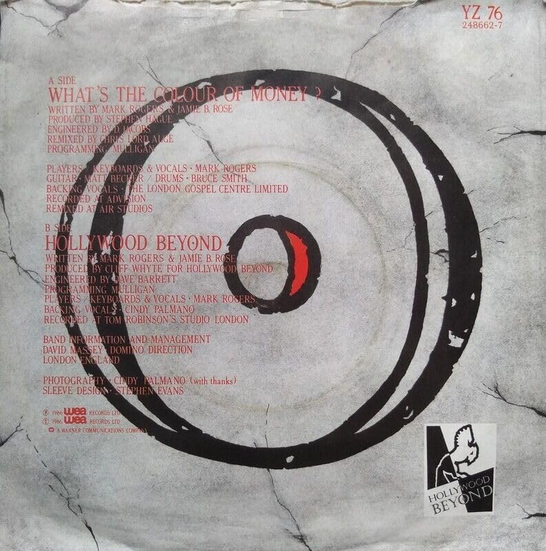 Hollywood Beyond - What's The Colour Of Money? (WEA 1986) 7" vinyl single VG/VG