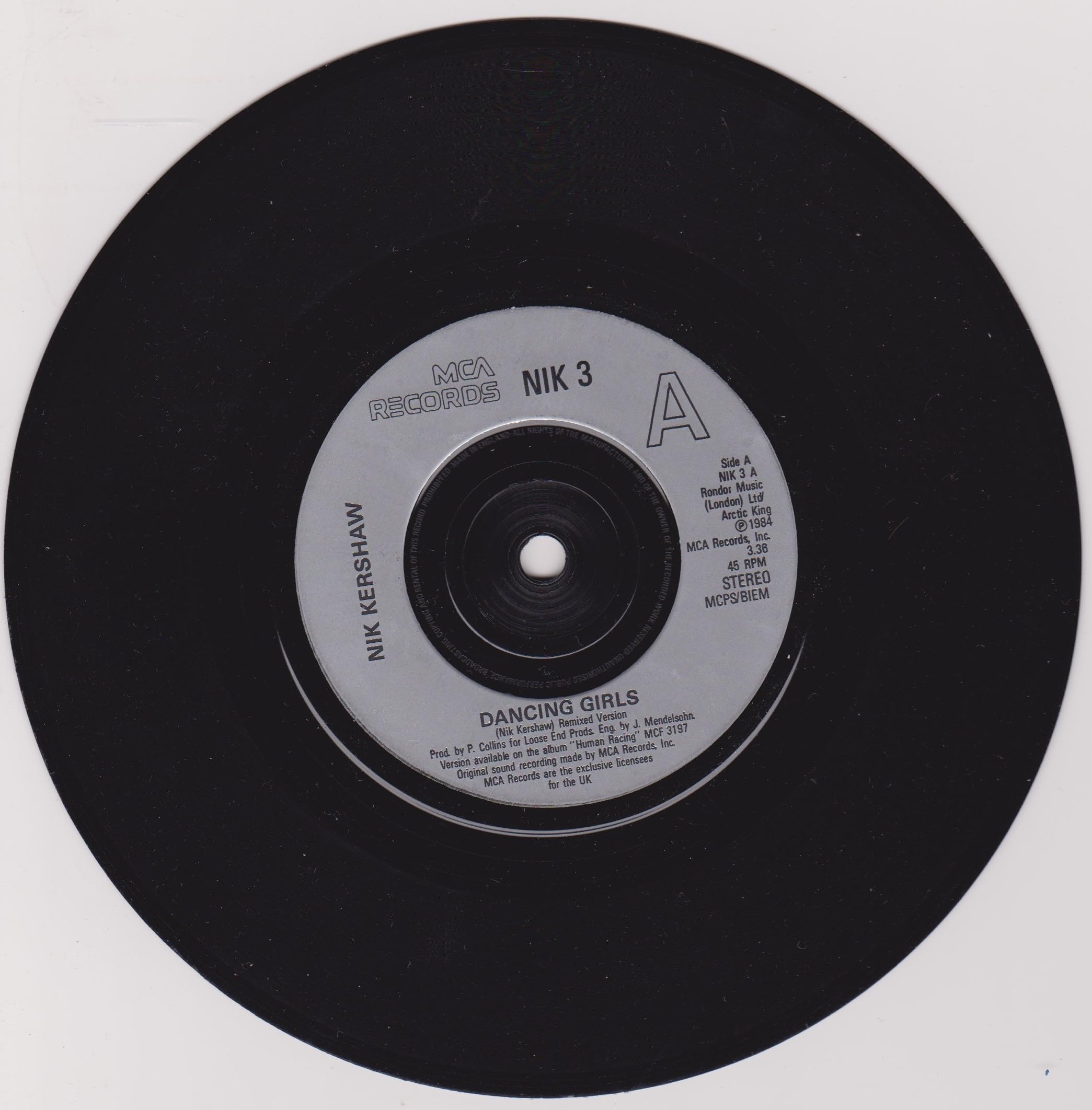 Nik Kershaw - Dancing Girls (MCA 1984) 7" vinyl single VG/VG