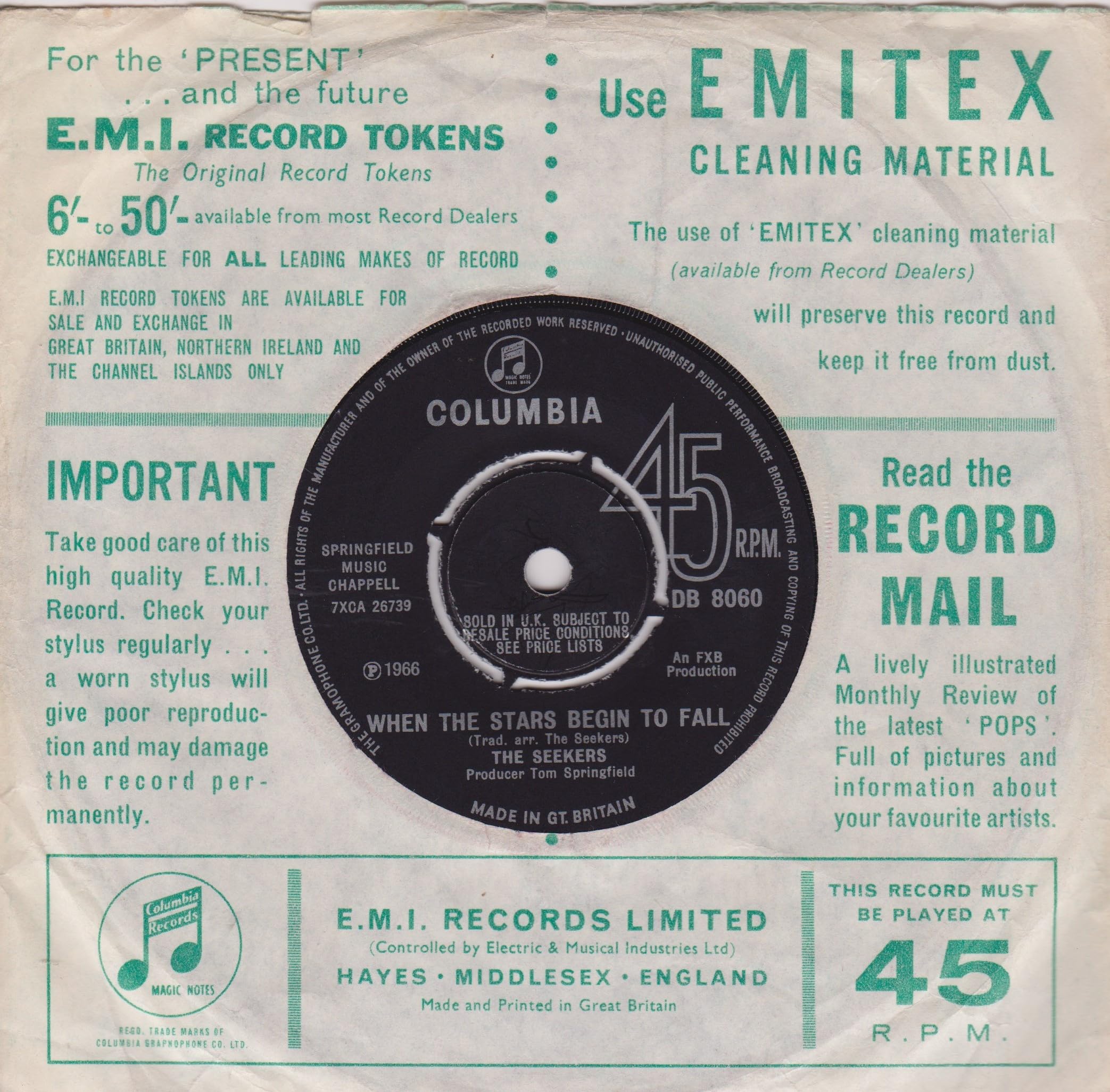 The Seekers ‎– Morningtown Ride (Columbia 1966) 7" vinyl single VG/VG