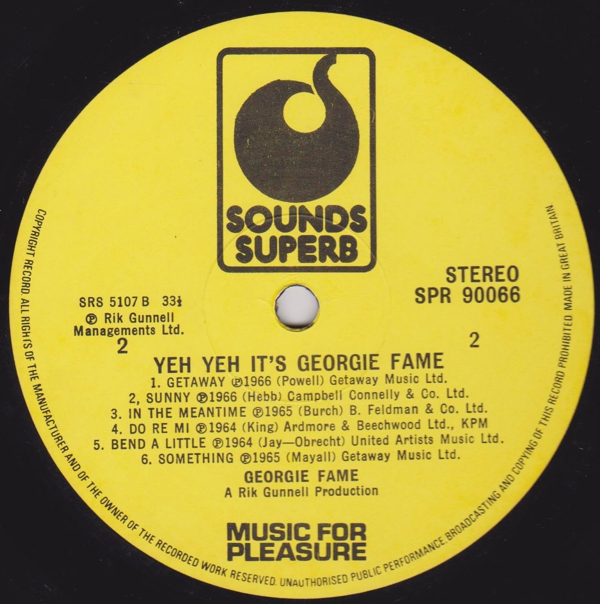 Georgie Fame ‎– Yeh, Yeh It's Georgie Fame (Sounds Superb) 12" vinyl LP VG/VG