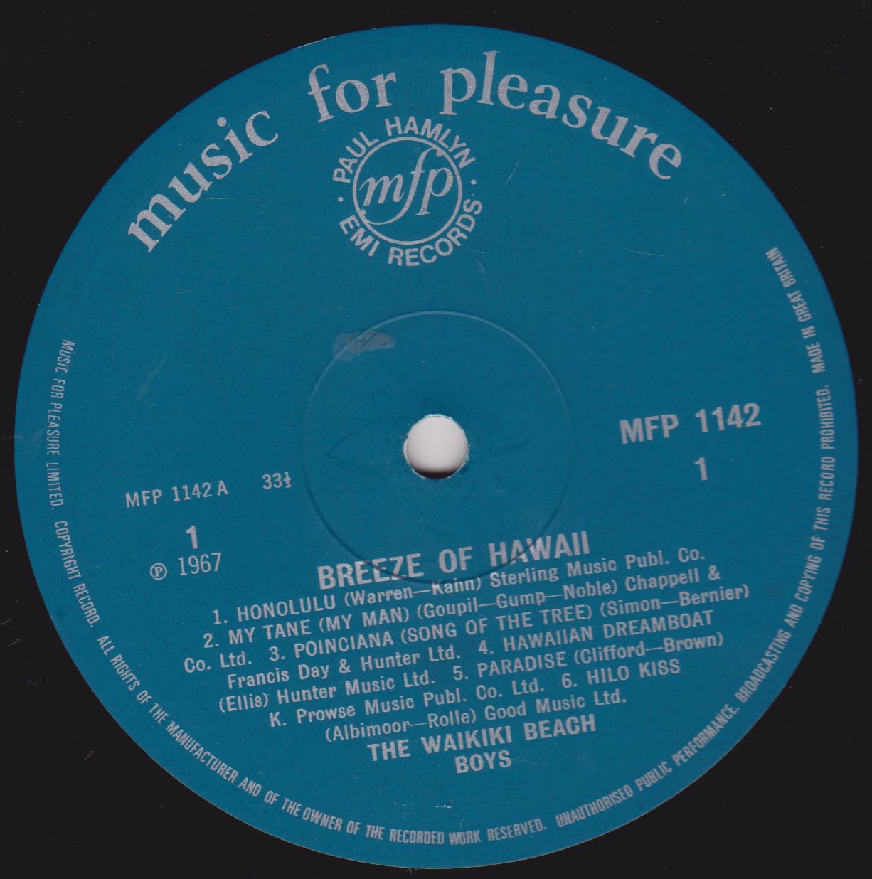 The Waikiki Beach Boys – Breeze Of Hawaii (EMI) 12" vinyl LP VG/VG