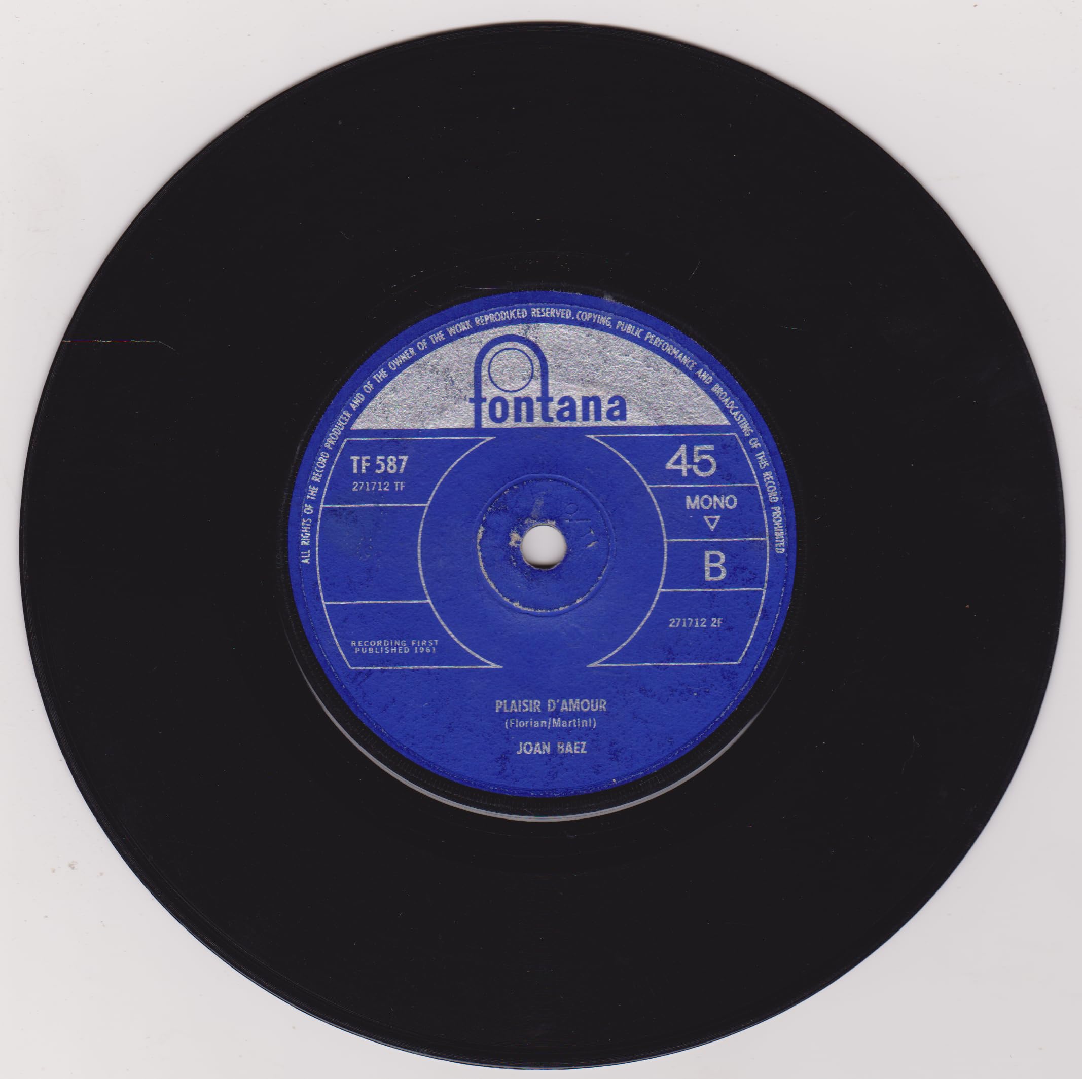 Joan Baez - There But For Fortune (Fontana 1965) 7" vinyl simgle VG/VG