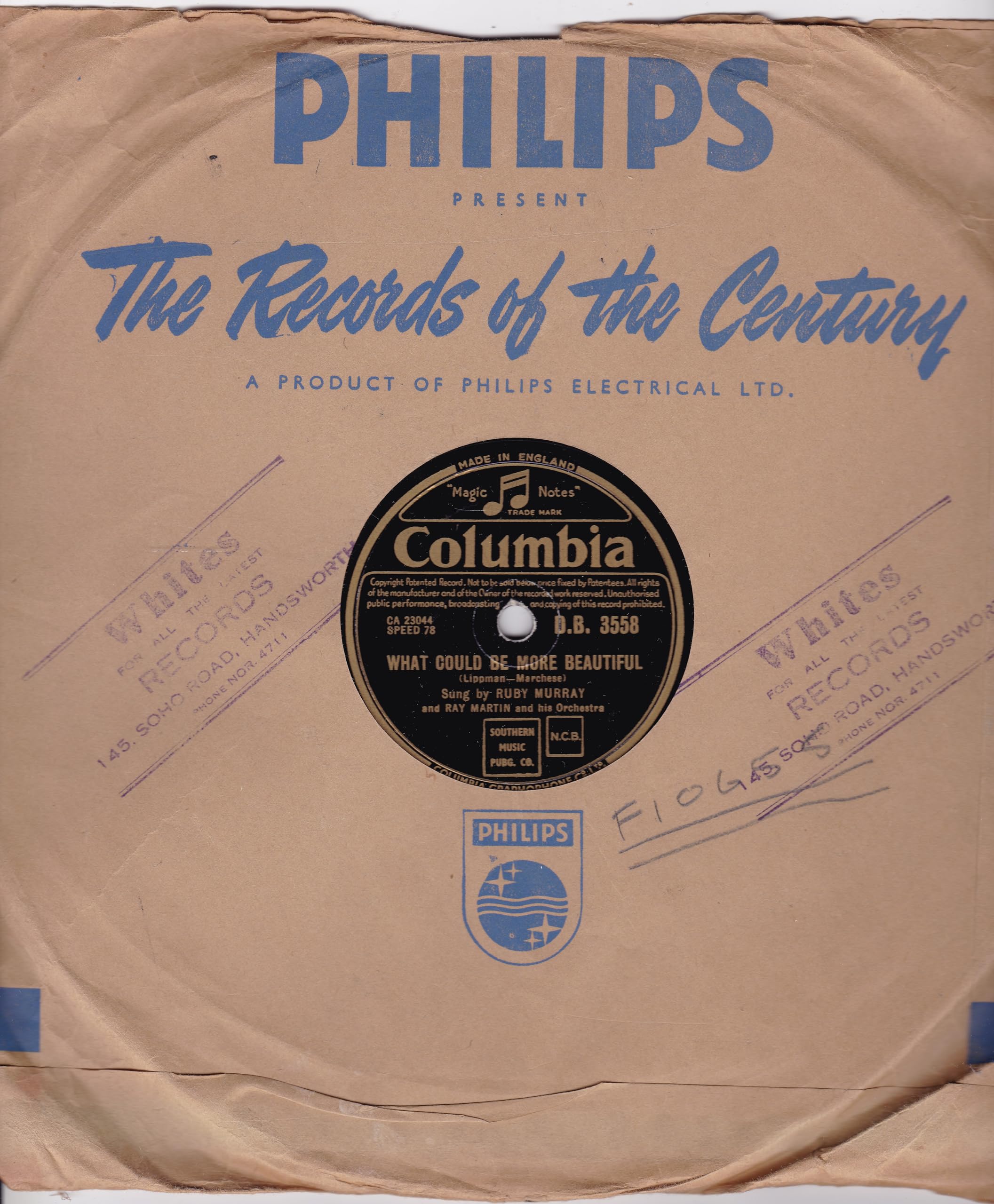 Ruby Murray And Ray Martin And His Orchestra ‎– Softly, Softly (Columbia 1955) 10" 78RPM shellac single VG/-