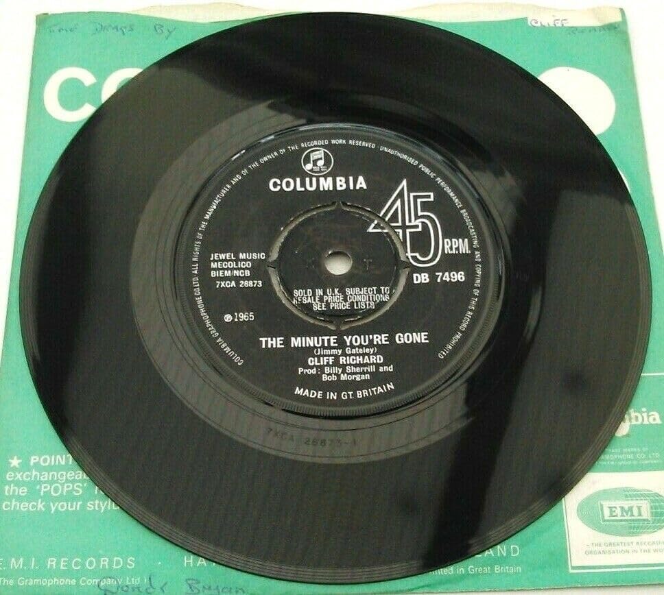 Cliff Richard - The Minute You're Gone (Columbia, 1965) 7" vinyl single VG/-