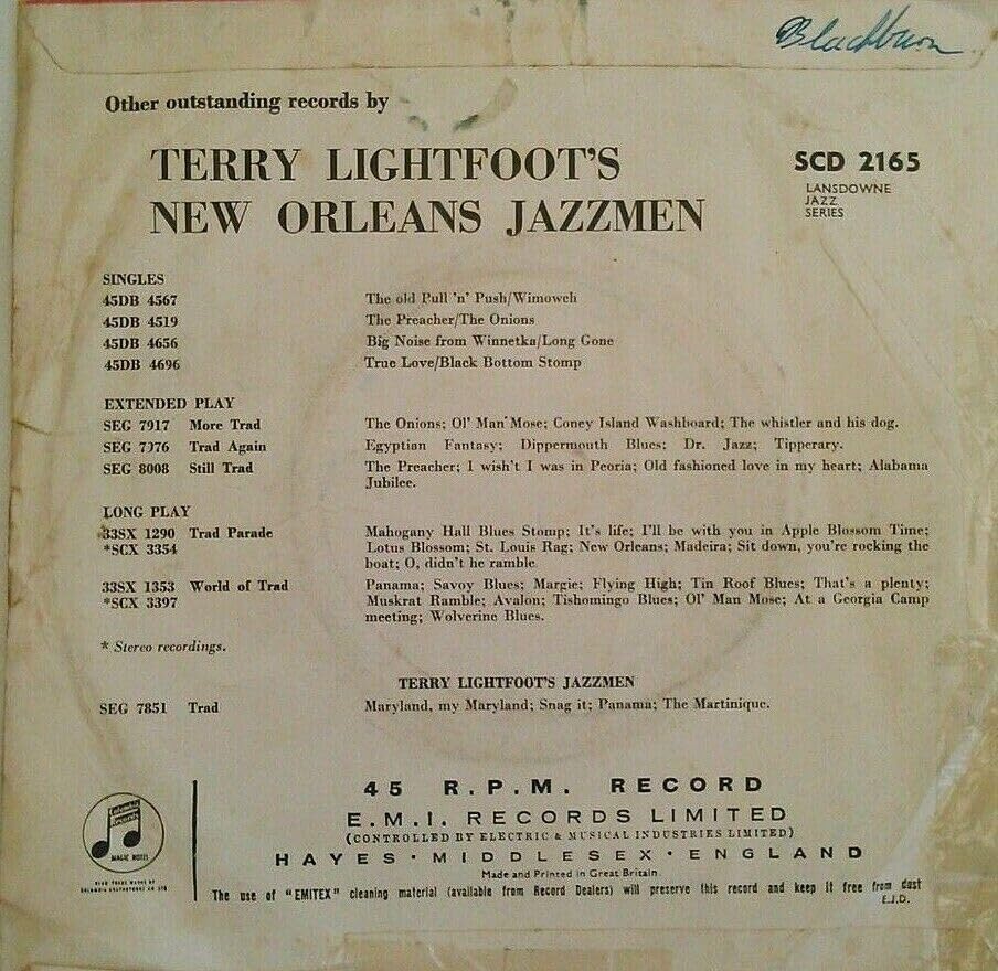 Terry Lightfoot's New Orleans Jazzmen - King Kong Riverside Blues (Columbia 1961) 7" vinyl single VG/P