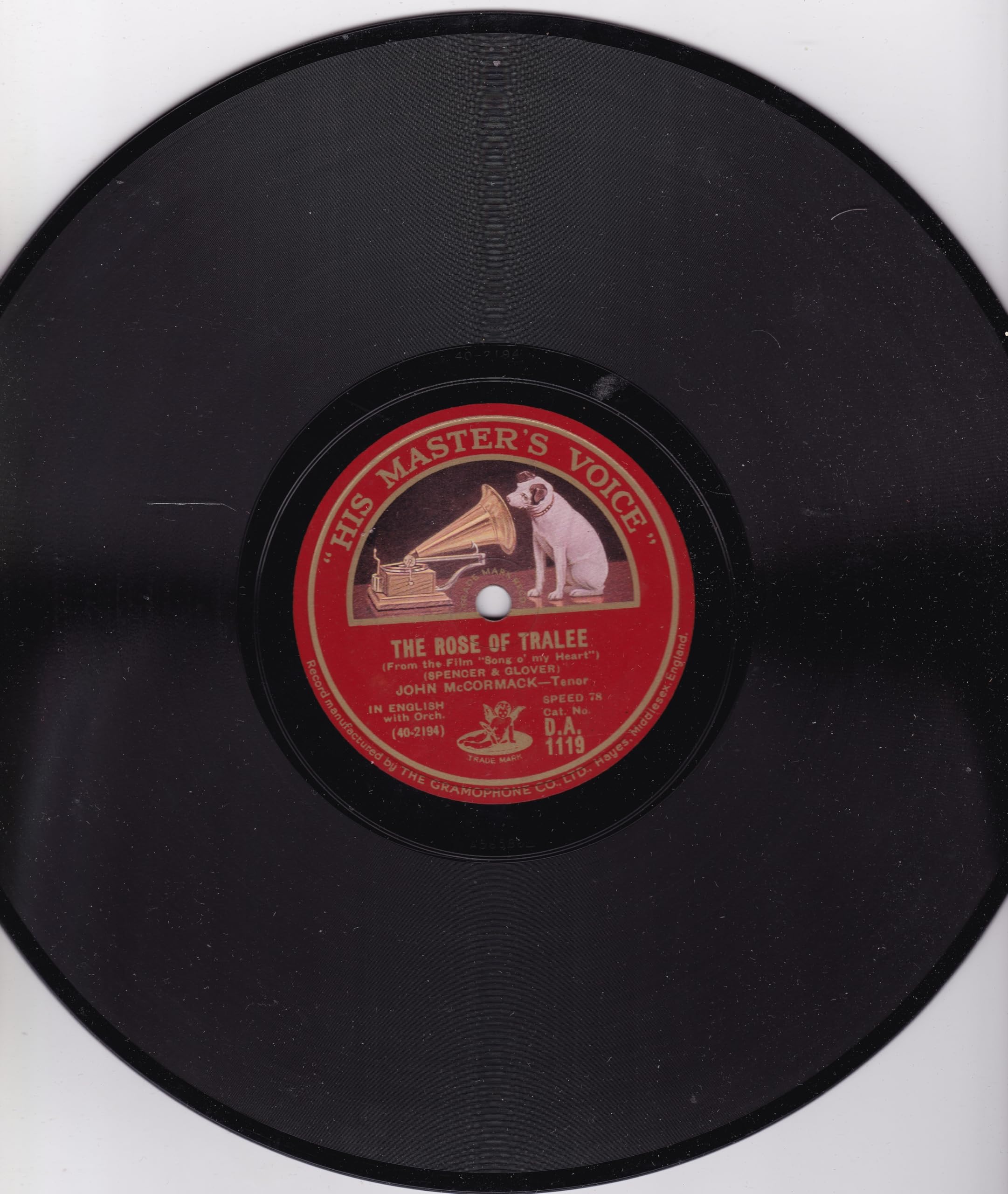 John McCormack - The Rose of Tralee (HMV) 10" 78RPM shellac single VG/-