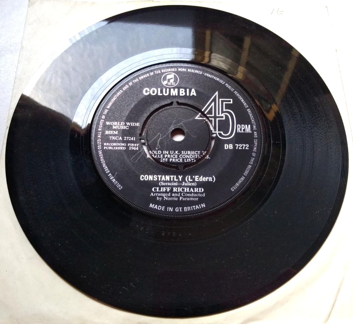 Cliff Richard - Constantly (L'Edera) (Columbia 1964) 7" vinyl single VG/-