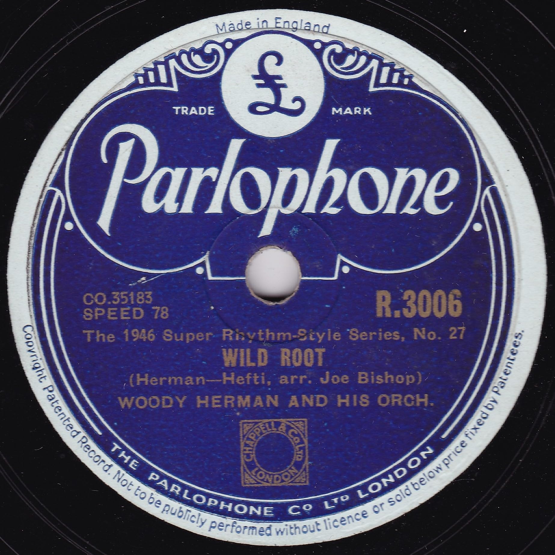 Woody Herman and His Orchestra - Wild Root (Parlophone 1948) 10! 78 RPM shellac single VG/G