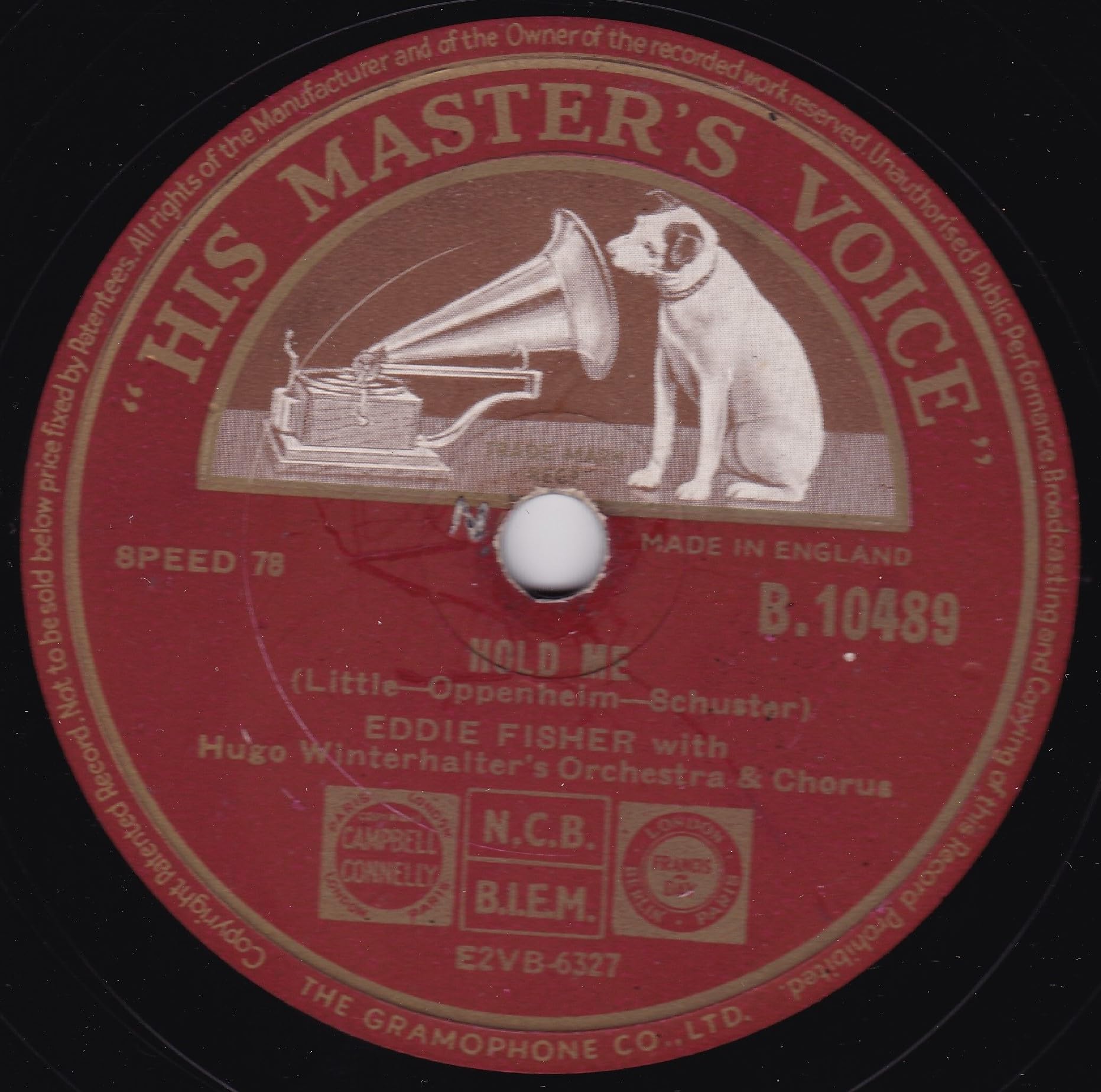 Eddie Fisher – Hold Me (HMV 1953) 10" 78RPM shellac single VG/-