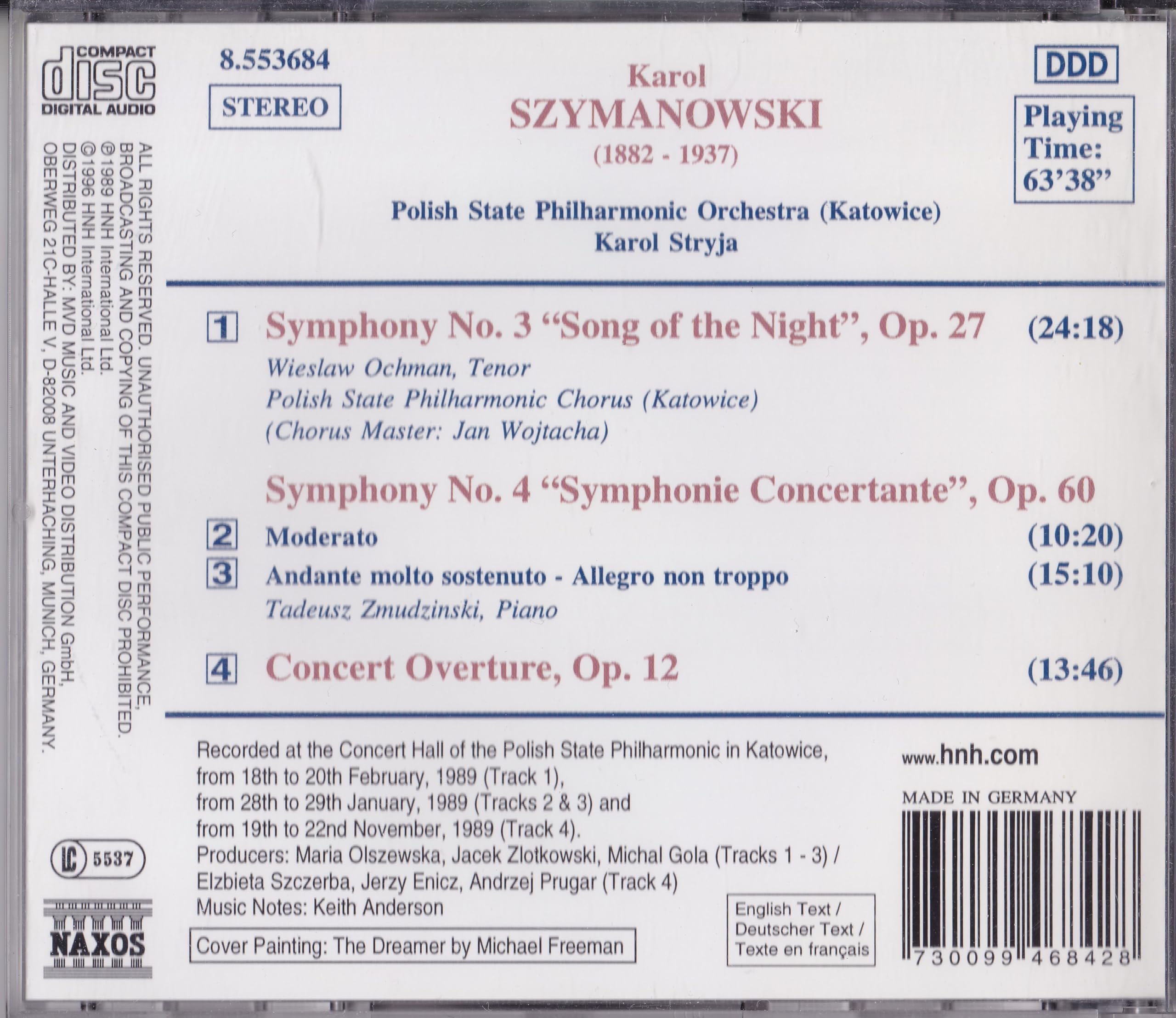 Szymanowski - Symphony No. 3 & Symphony No. 4 (1996) CD album